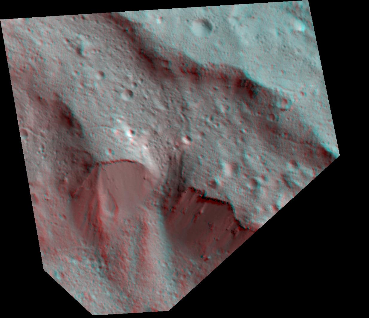 Dawn Stereo Anaglyph of Impact Melt Deposits at Occator Crater, Ceres