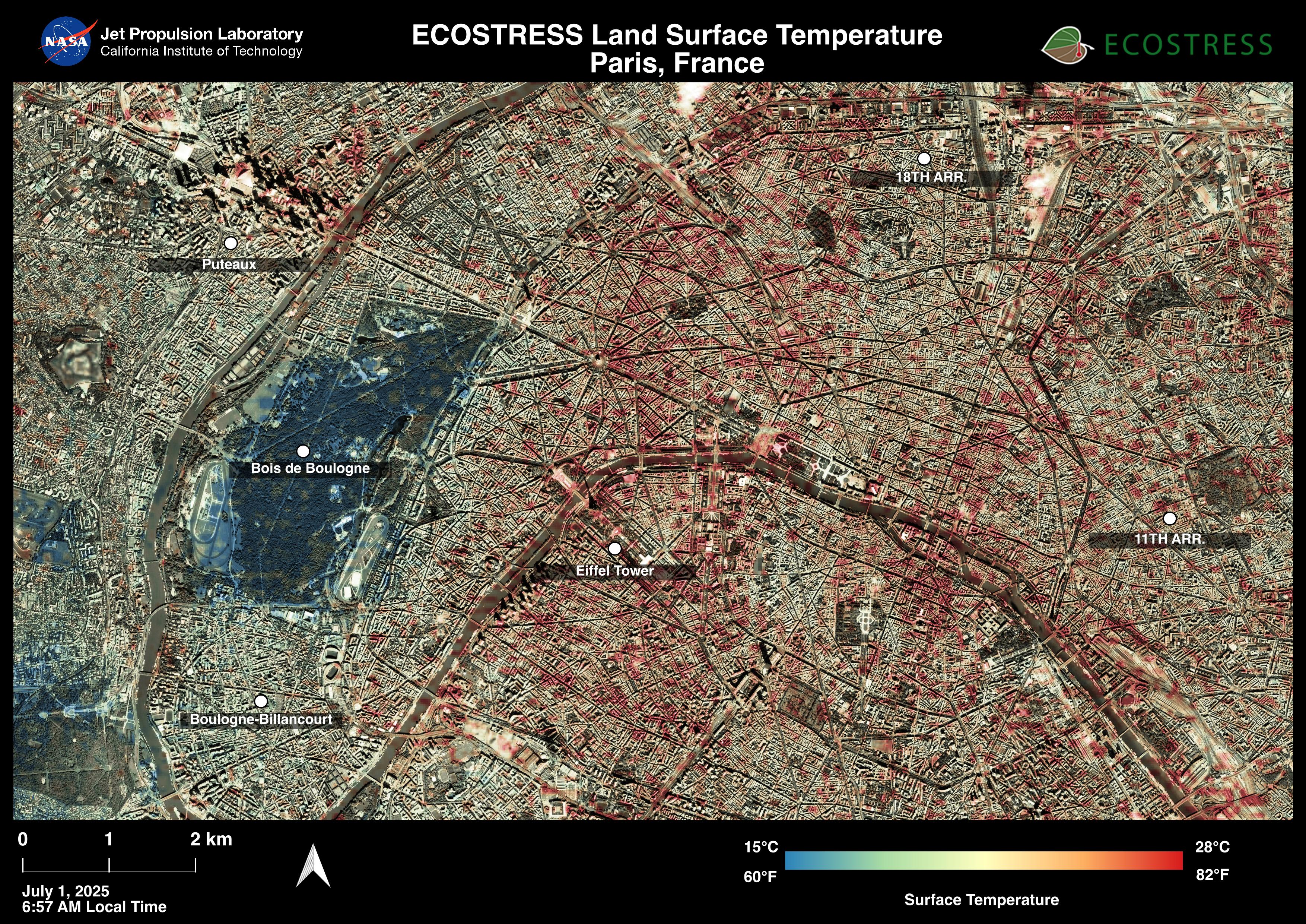 ECOSTRESS Captures Paris During Europe Heat Wave