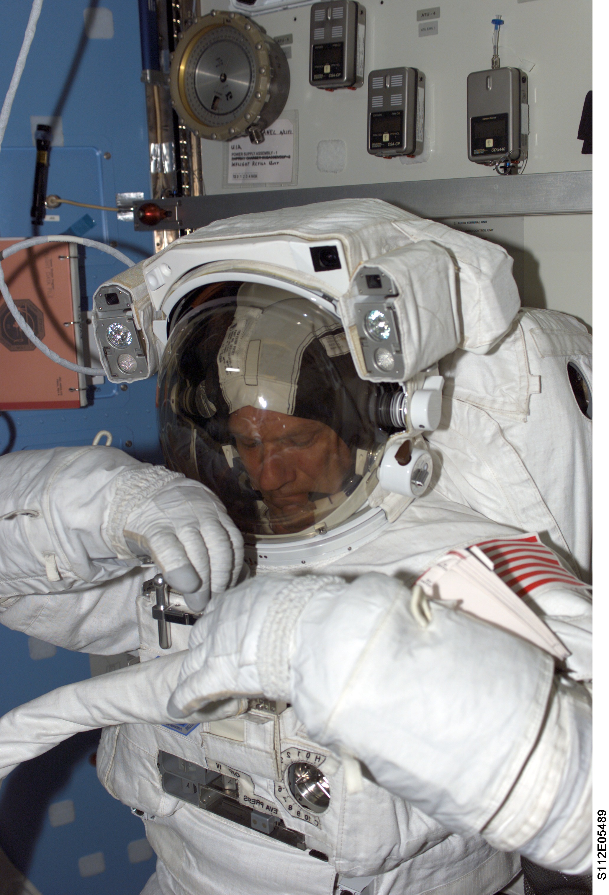 MS Sellers in airlock prior to EVA 3