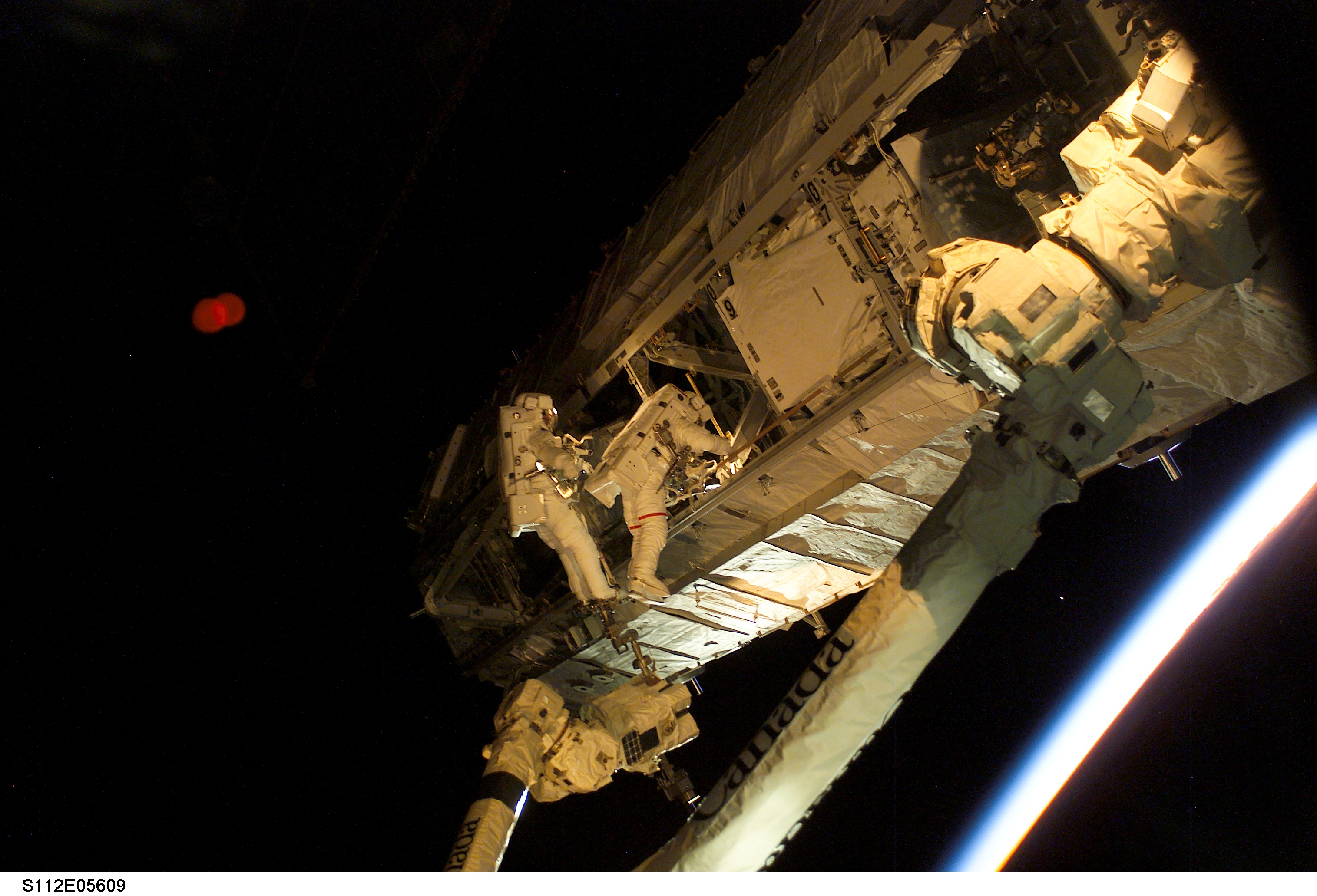 MS Sellers and Wolf on S1 truss during EVA 3