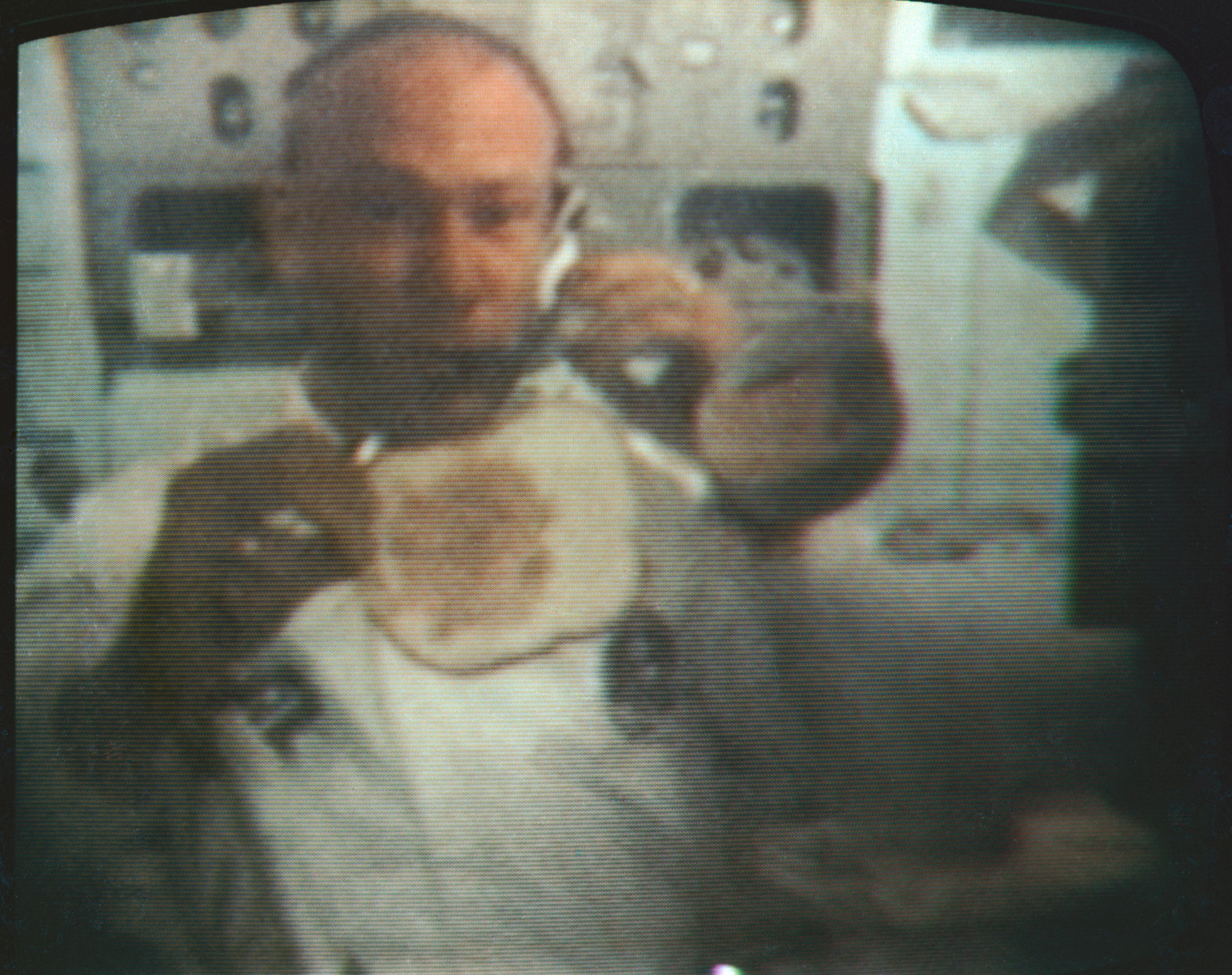 Astronaut Edwin Aldrin makes sandwich in zero gravity condition
