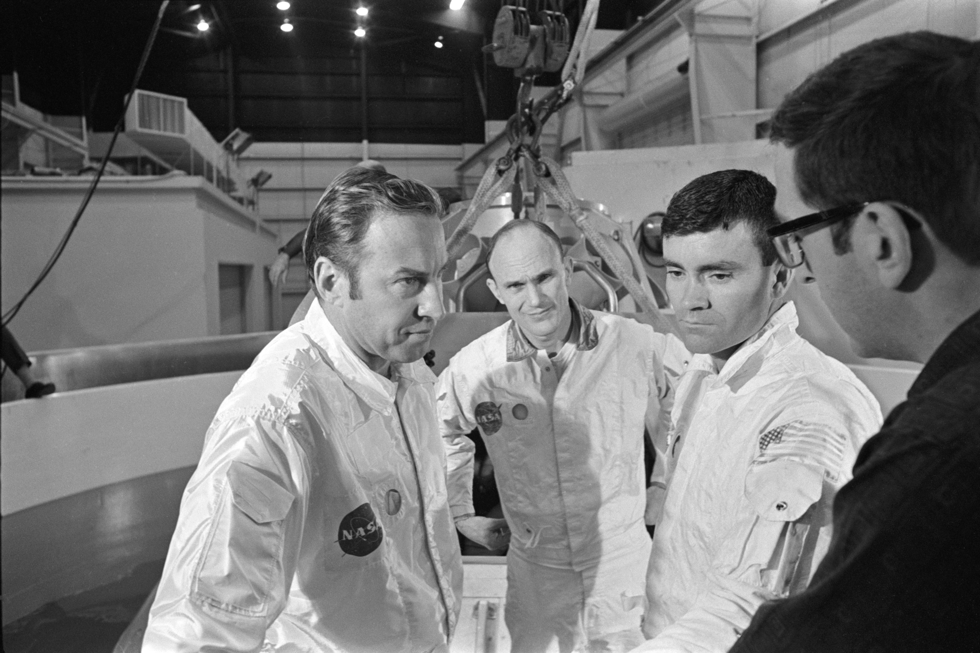 Apollo 13 prime crewmembers during water egress training