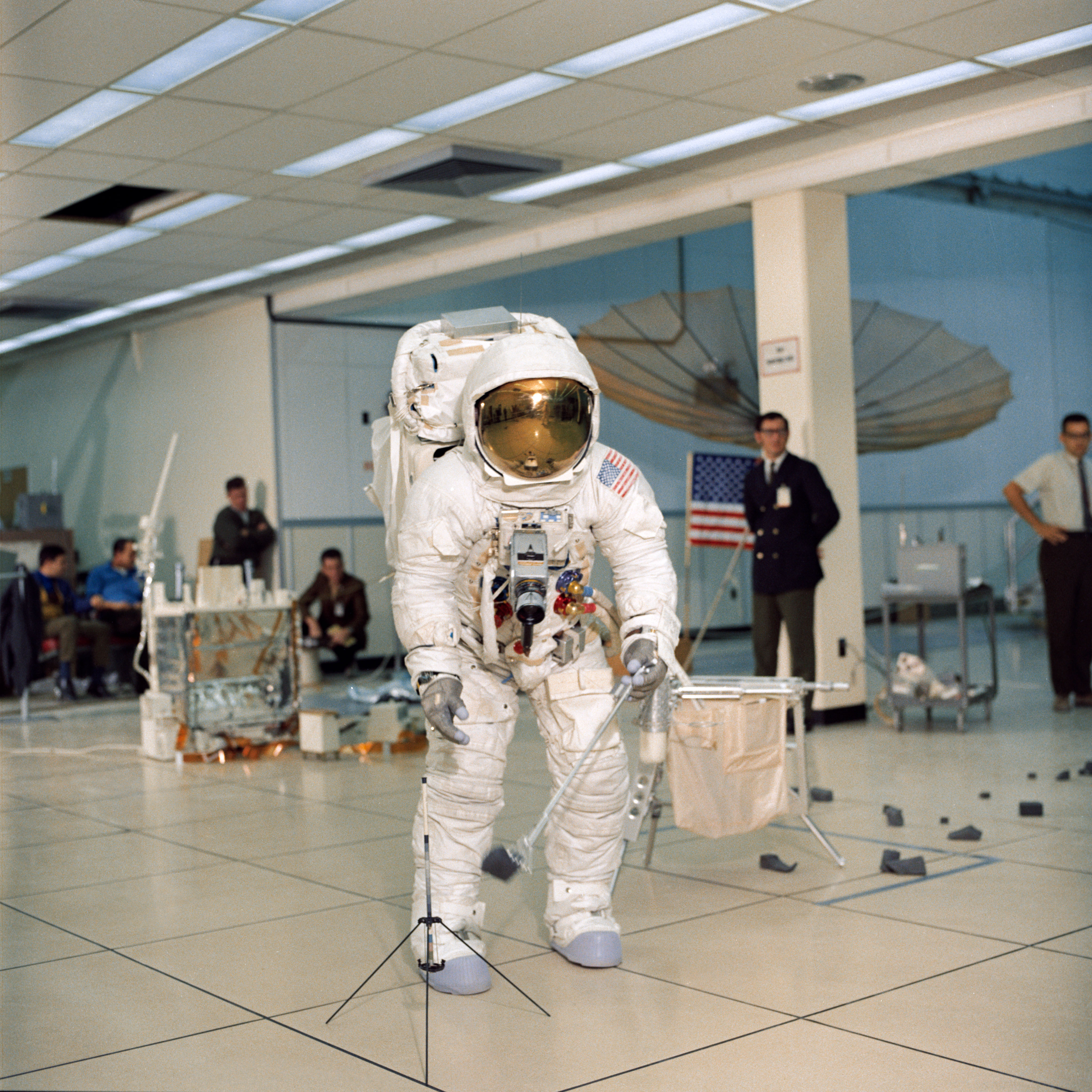 Apollo 13 crewmen simulate lunar surface EVA during training exercise