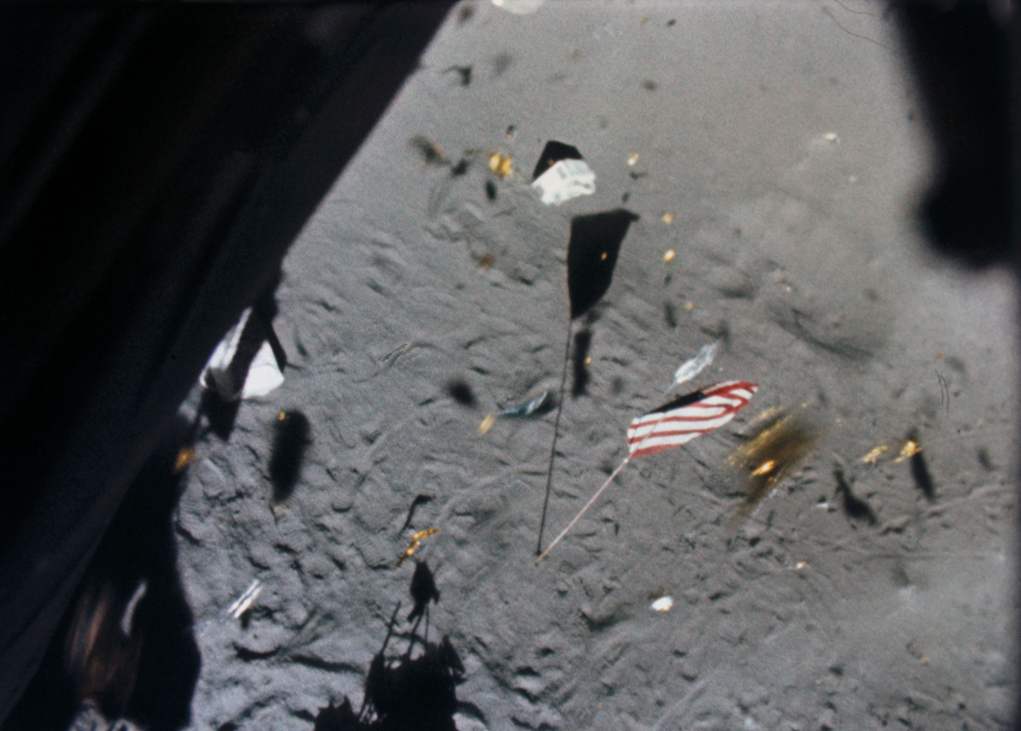 View of the U.S. flag near the Apollo 14 landing site during liftoff