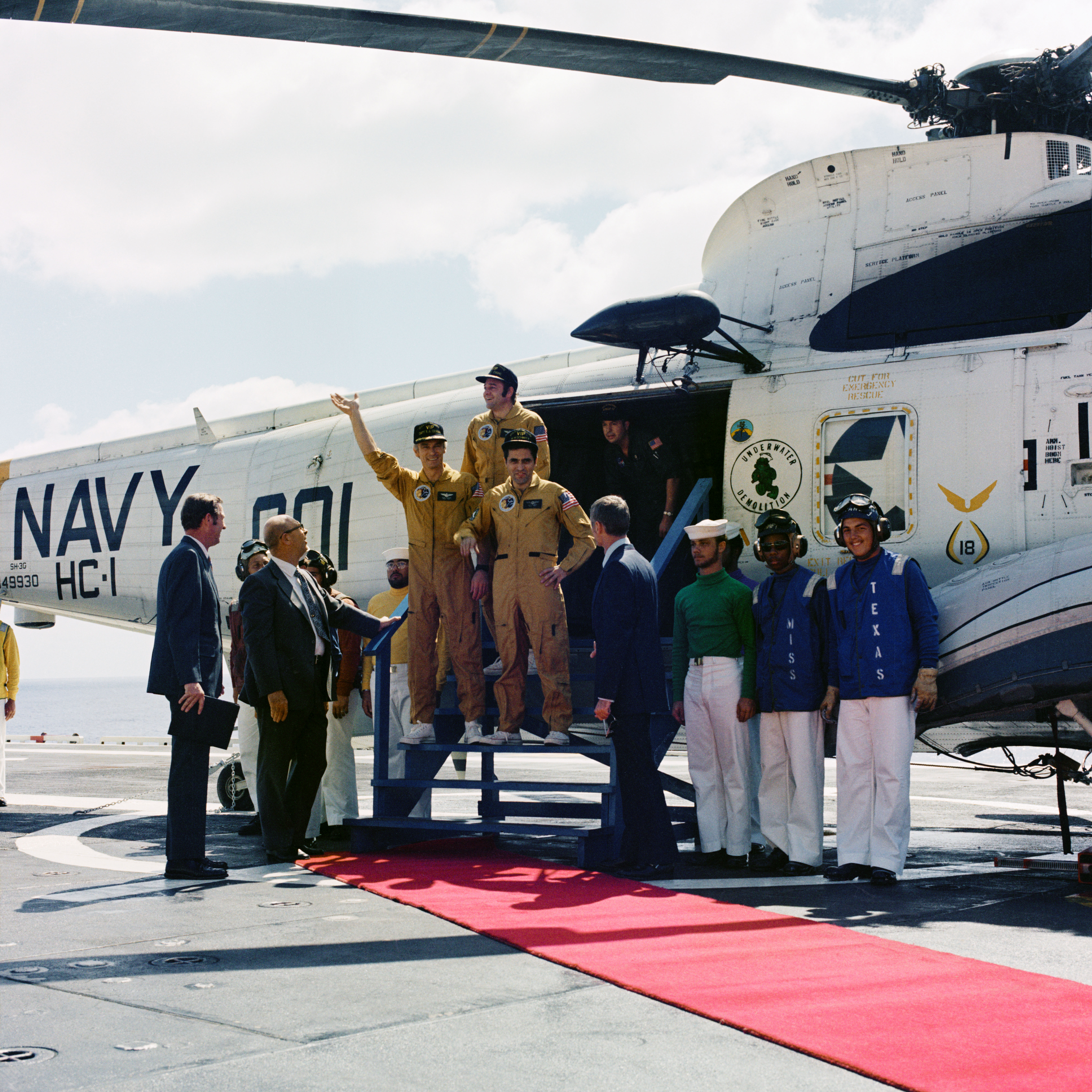 Apollo 17 crew arrive aboard the U.S.S. Ticonderoga