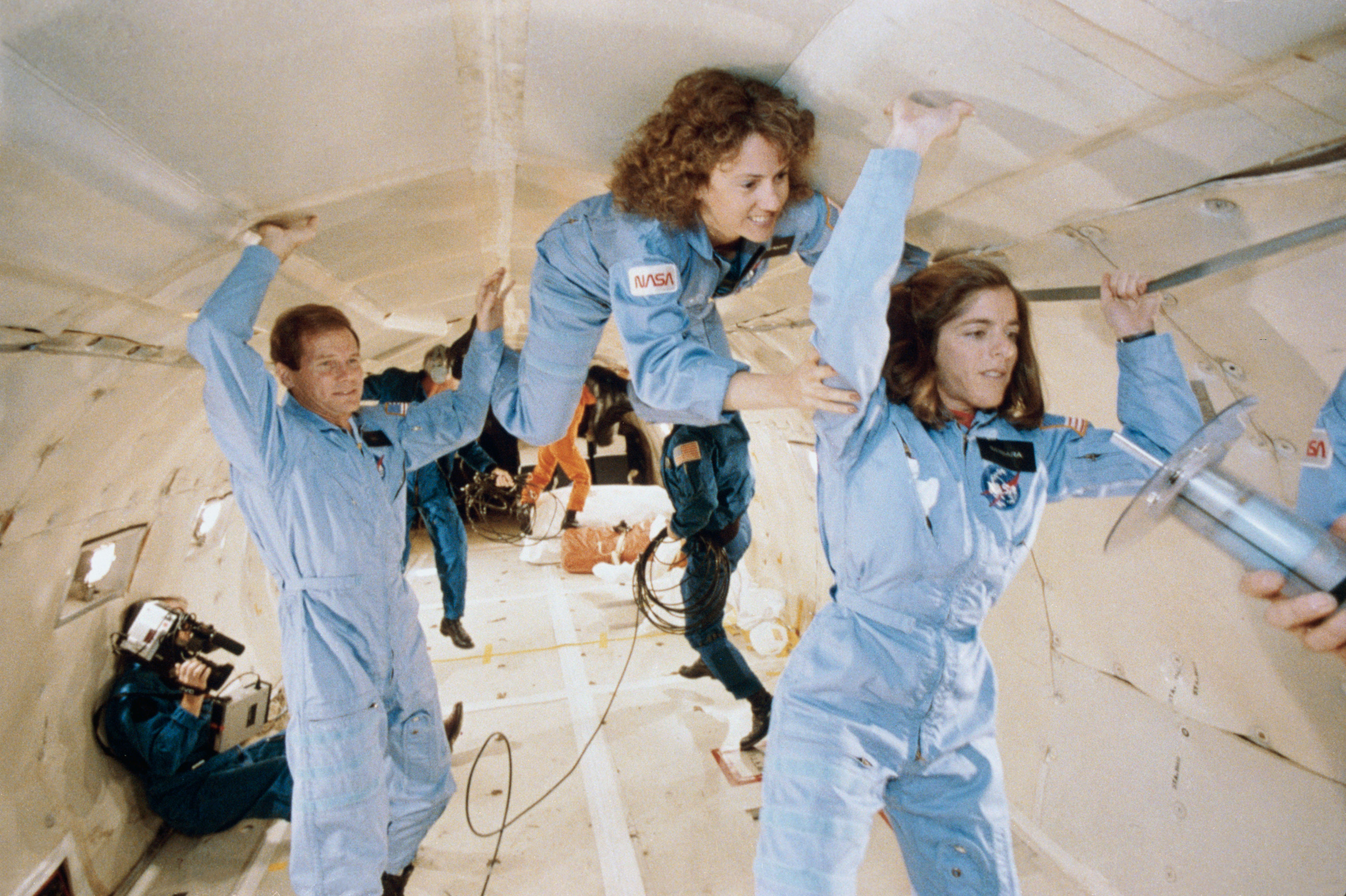 Teacher in Space Christa McAuliffe on the KC-135 for zero-G training