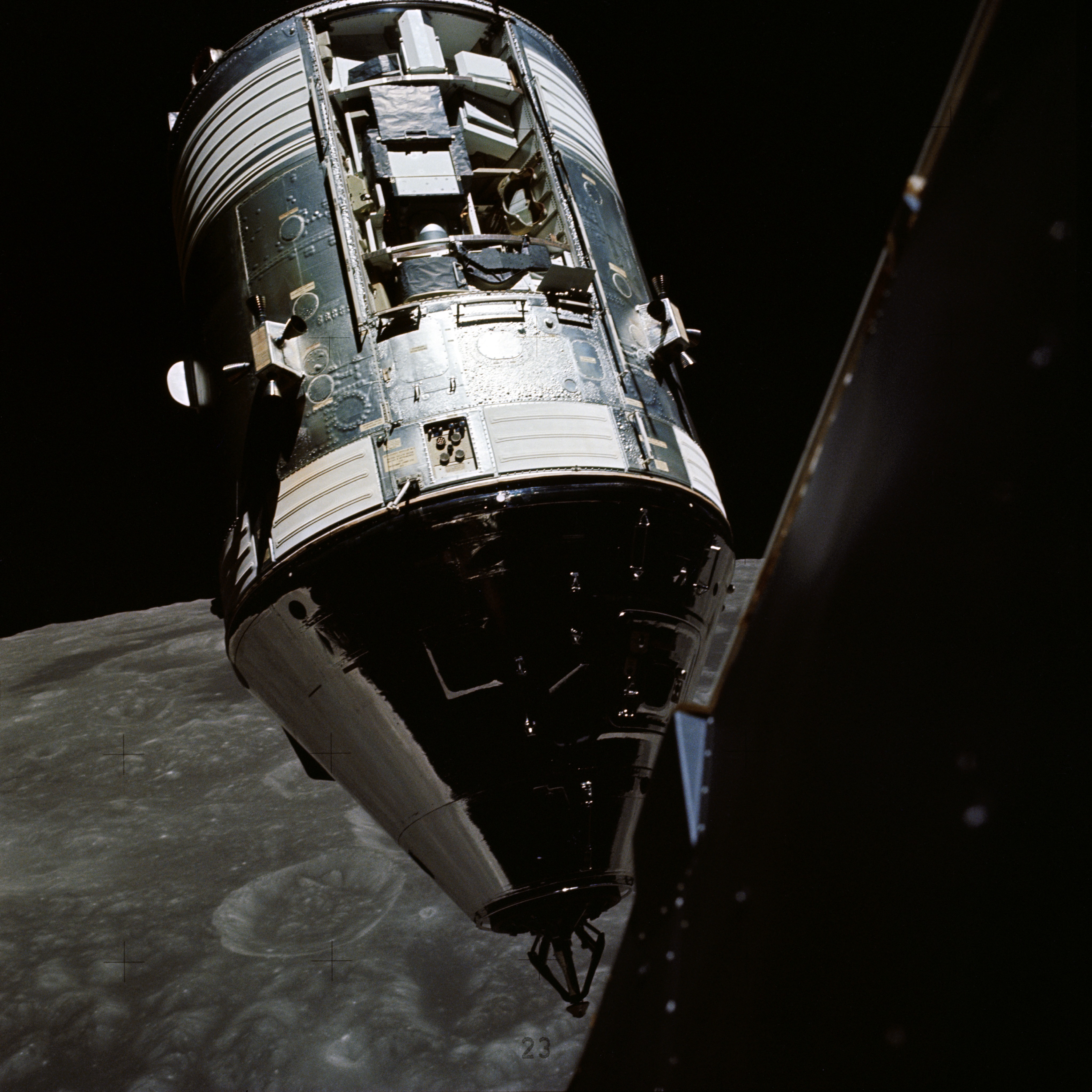 Apollo 17 Command/Service modules photographed from lunar module in orbit