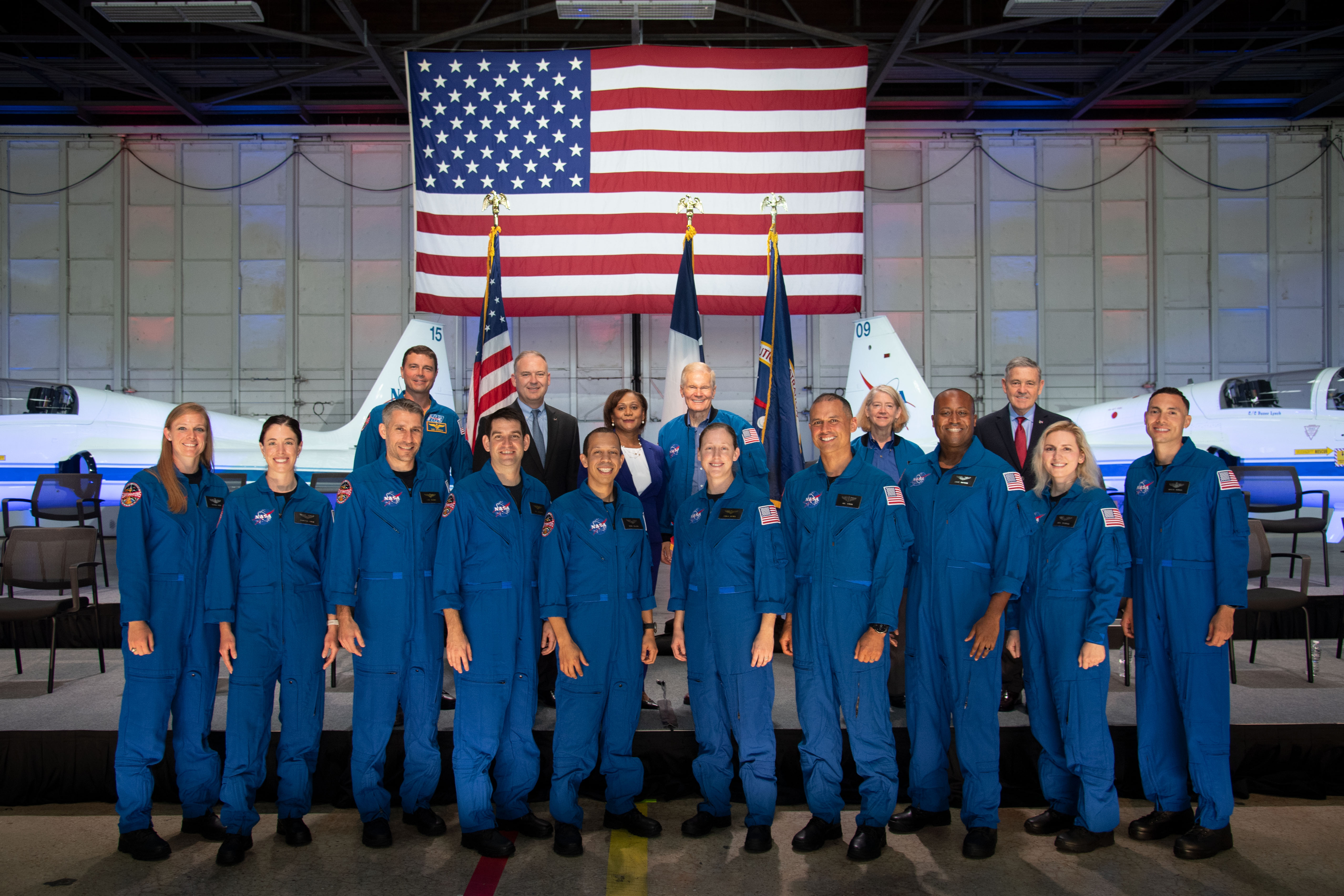 NASA announced its 2021 astronaut candidate class on Dec. 6, 2021. The 10 candidates, pictured here in an event at Ellington Field near NASA’s Johnson Space Center in Houston are Nichole Ayers, Christopher Williams, Luke Delaney, Jessica Wittner, Anil M