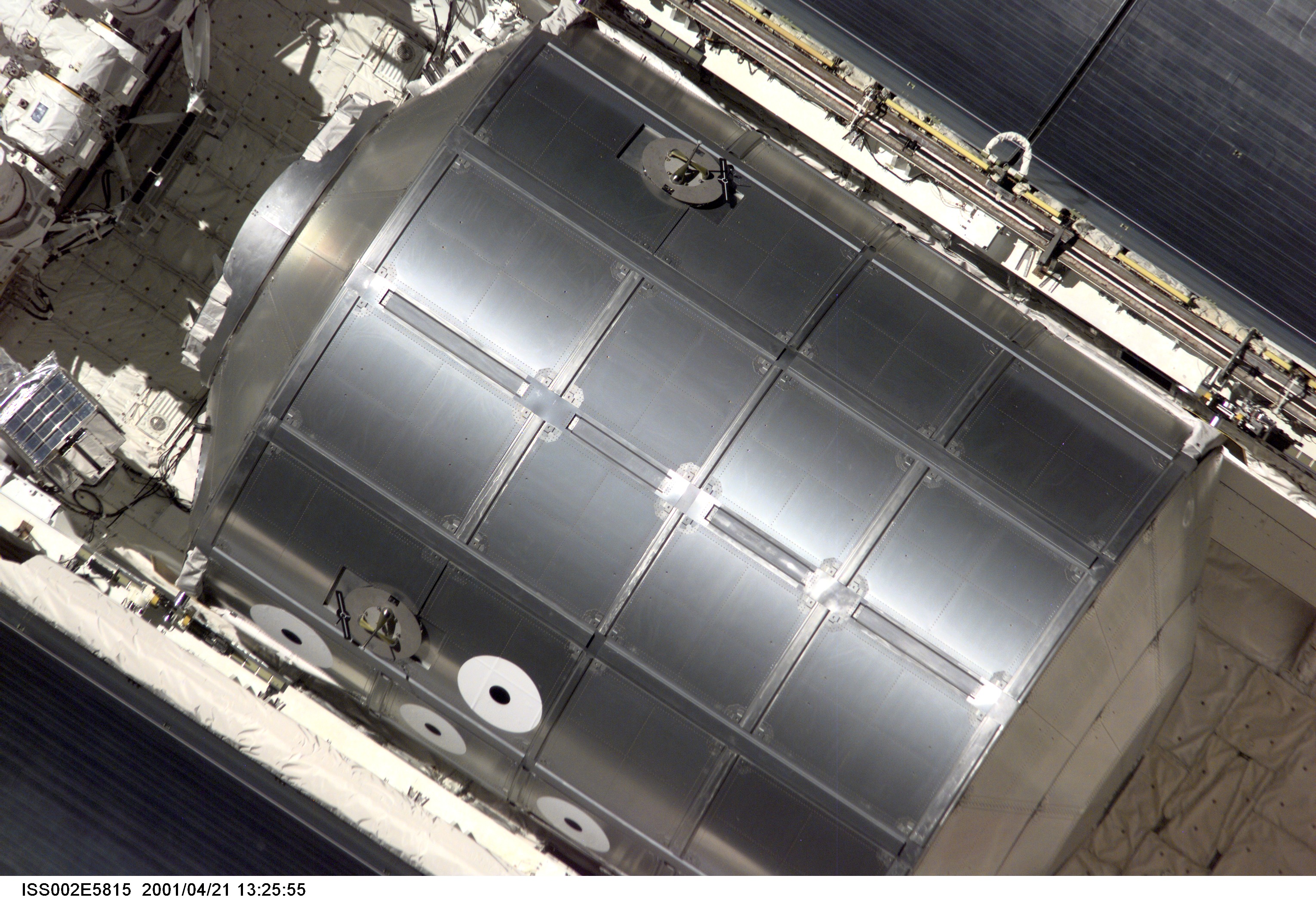 Raffaello Multi-Purpose Logistics Module (MPLM) in the Endeavour payload bay prior to docking