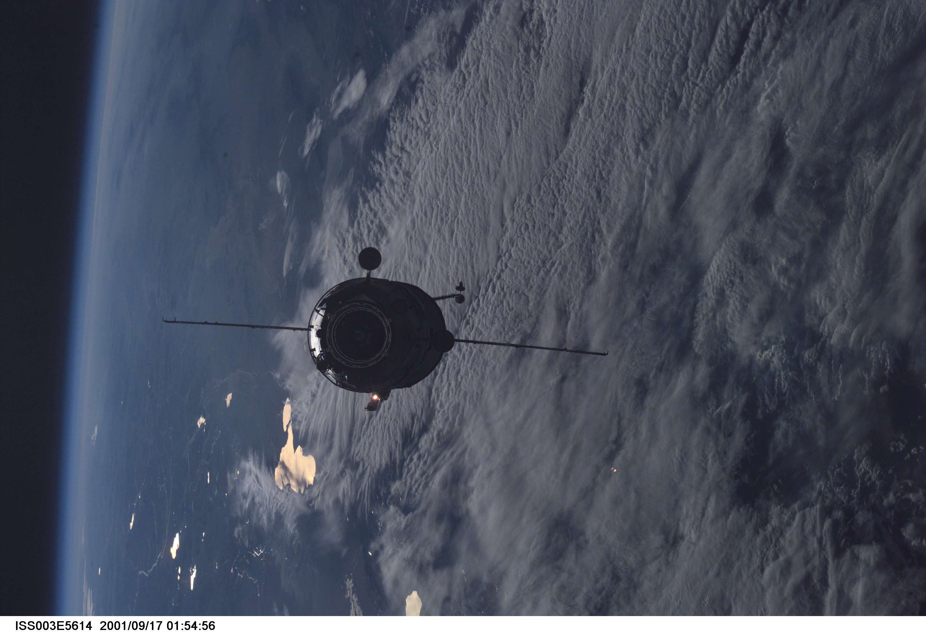 View of the Pirs Docking Compartment approaching the ISS during Expedition Three