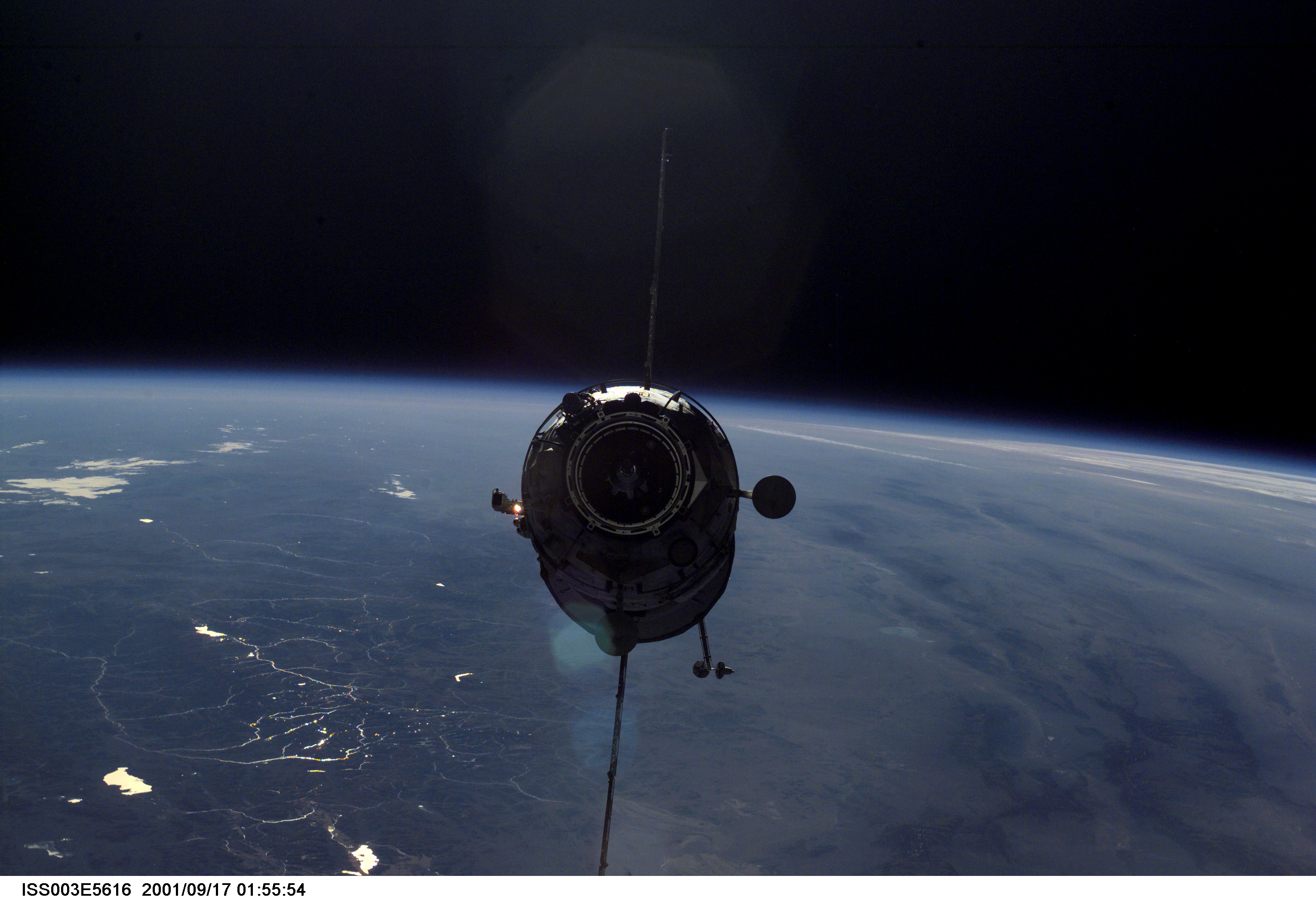View of the Pirs Docking Compartment approaching the ISS during Expedition Three