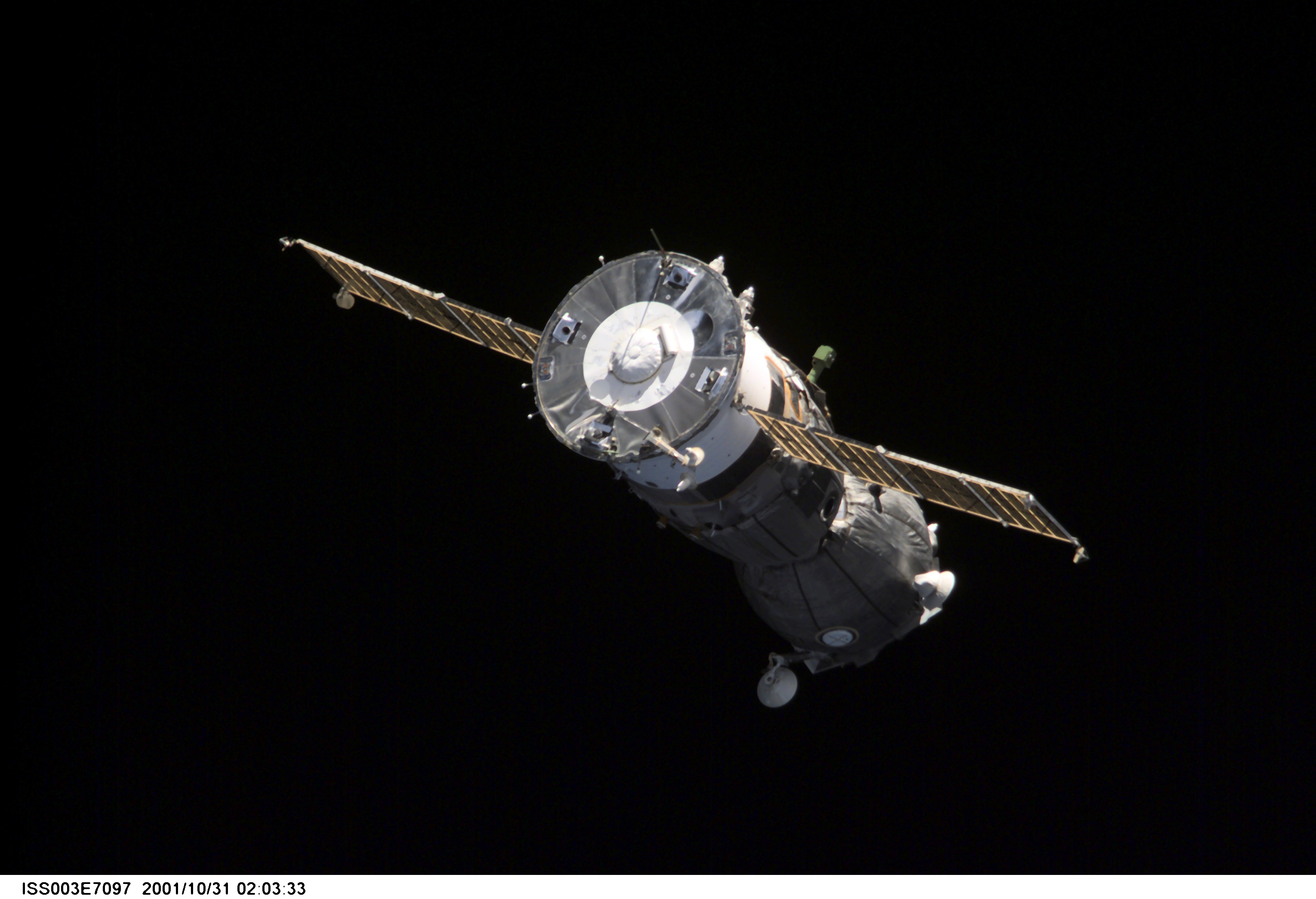 View of the Soyuz carrying the Taxi crew after undocking taken during Expedition Three