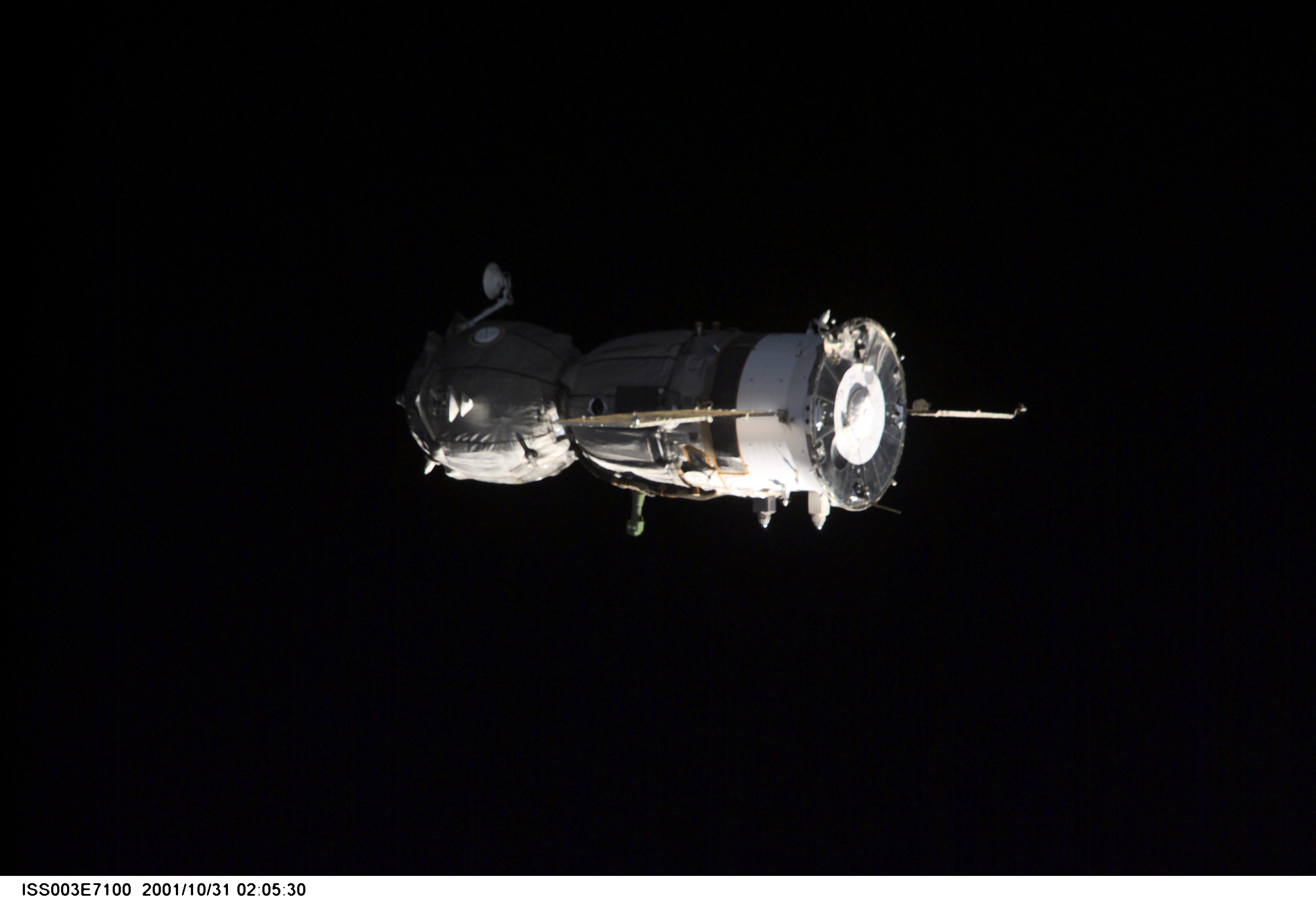 View of the Soyuz carrying the Taxi crew after undocking taken during Expedition Three