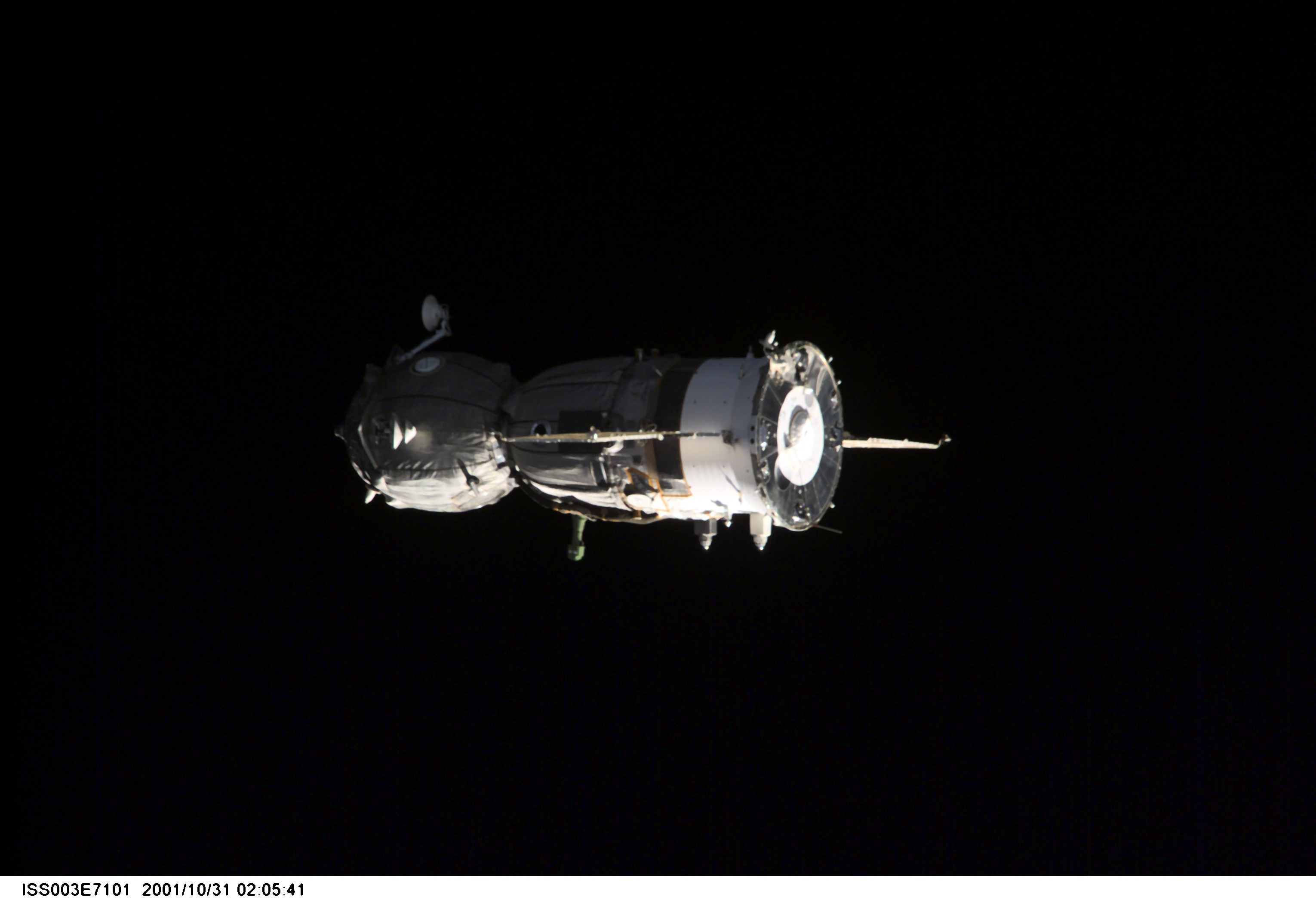 View of the Soyuz carrying the Taxi crew after undocking taken during Expedition Three
