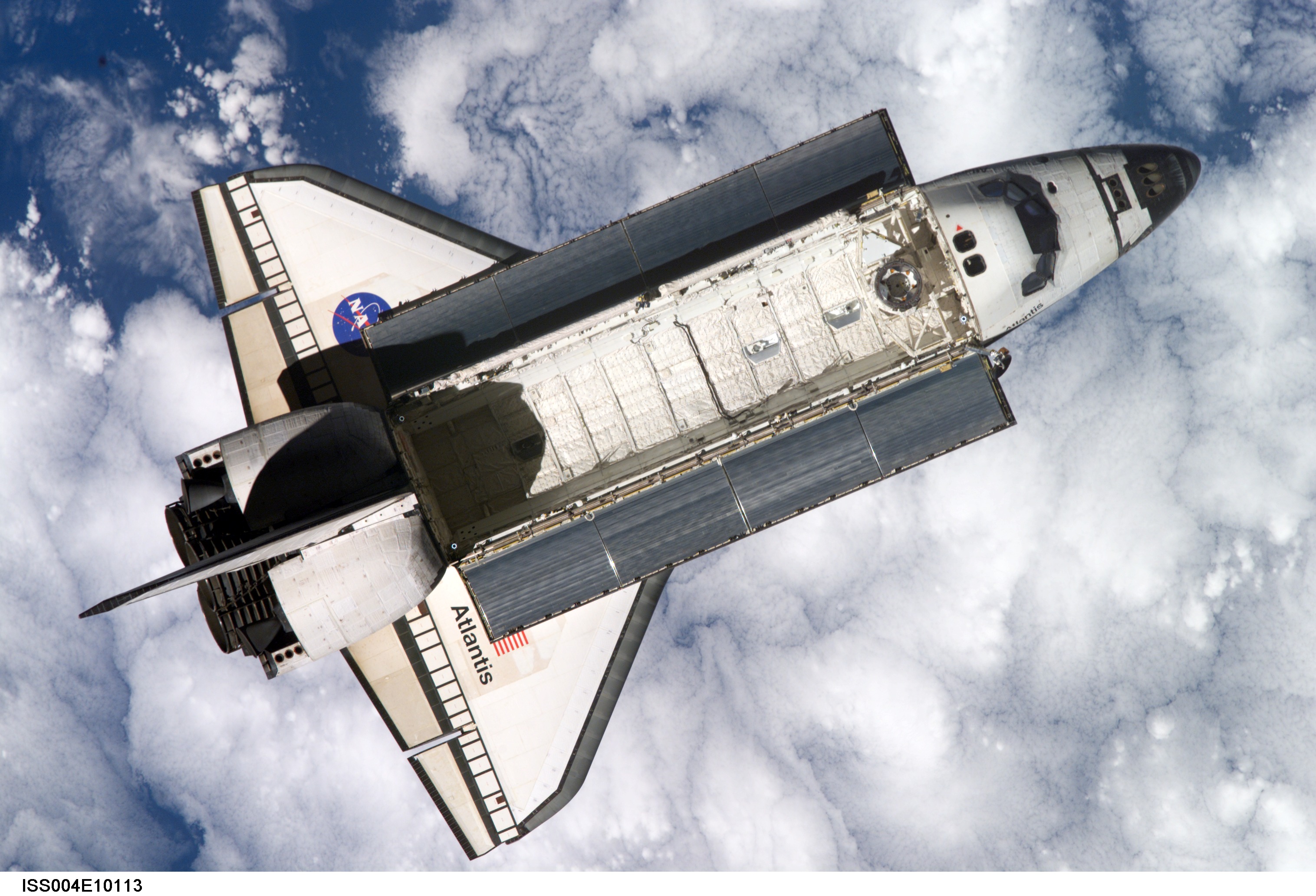 STS-110 Shuttle Atlantis separates from the ISS following undocking, Expedition Four