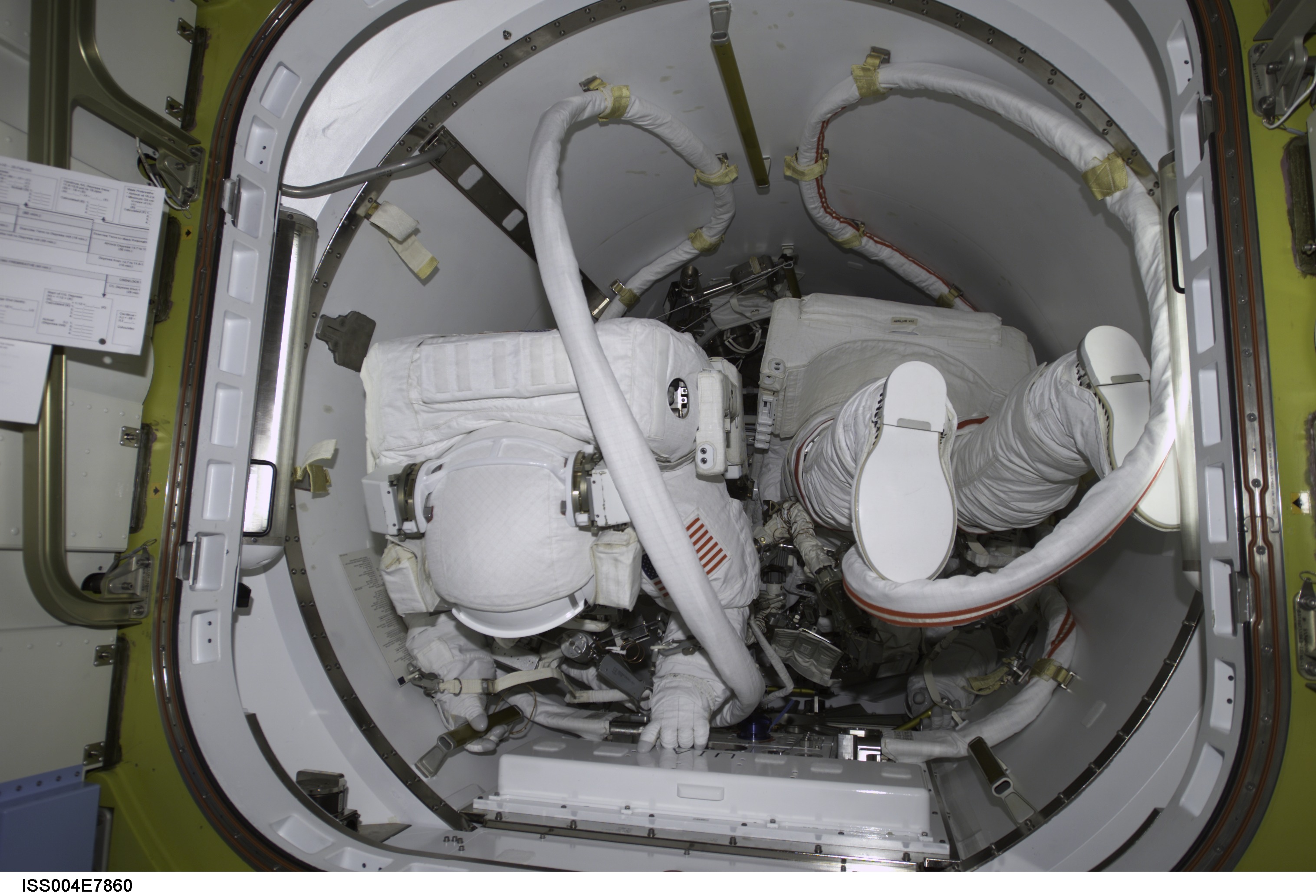Walz and Bursch in Quest Airlock during EVA 3 dry run, Expedition Four