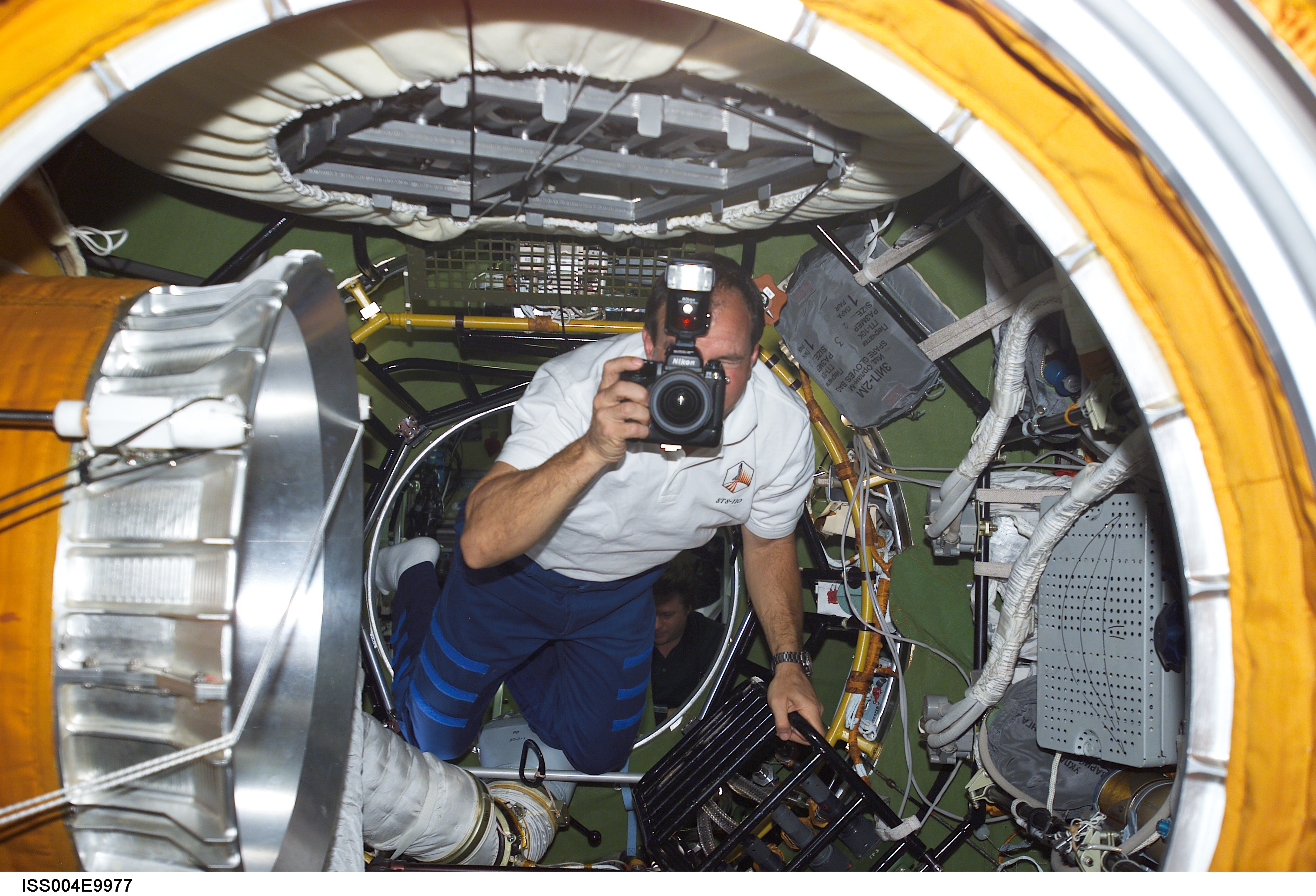 STS-110 CDR Bloomfield in Zvezda PA during Expedition Four on first day of joint OPS