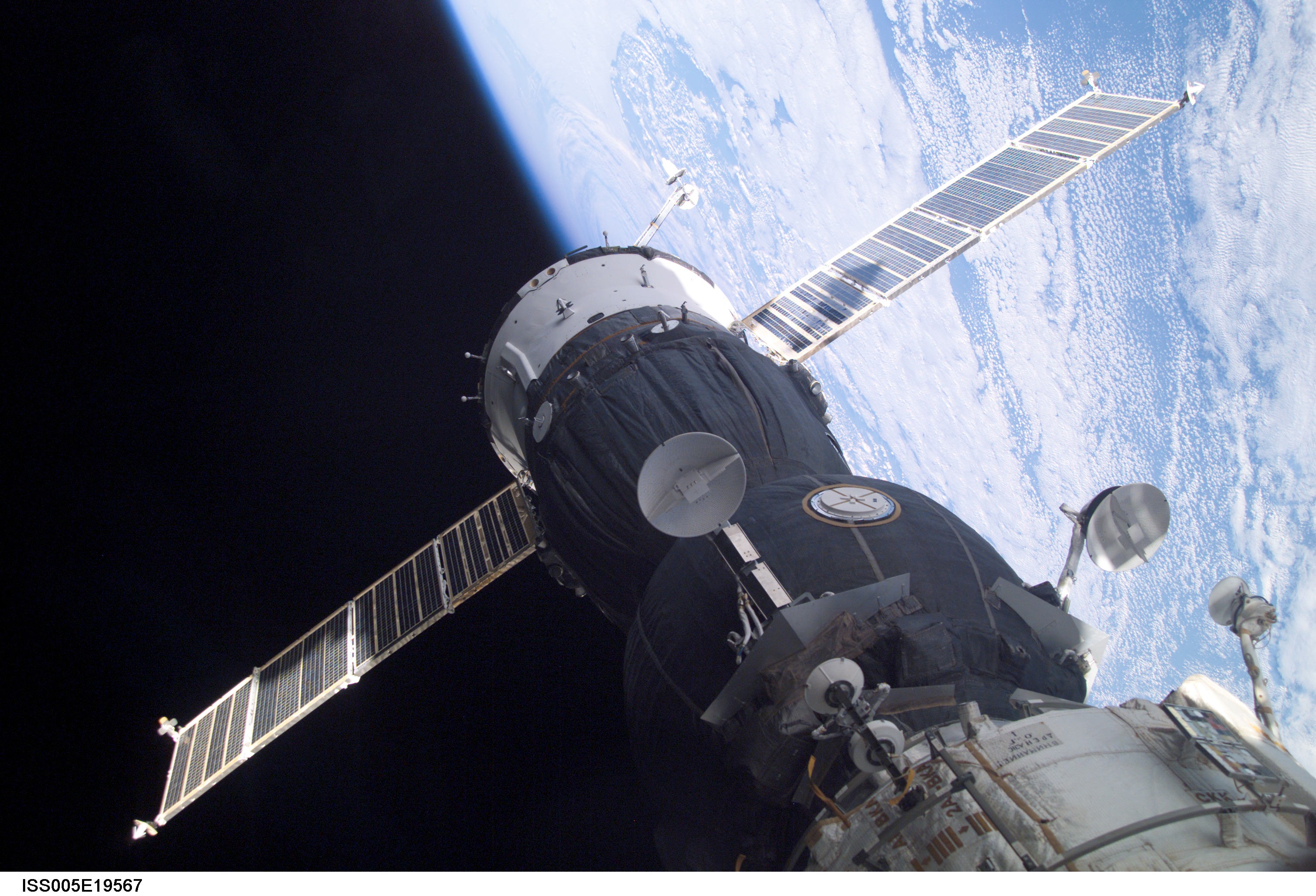 Soyuz Spacecraft docked to the Pirs DC during Expedition Five on the ISS