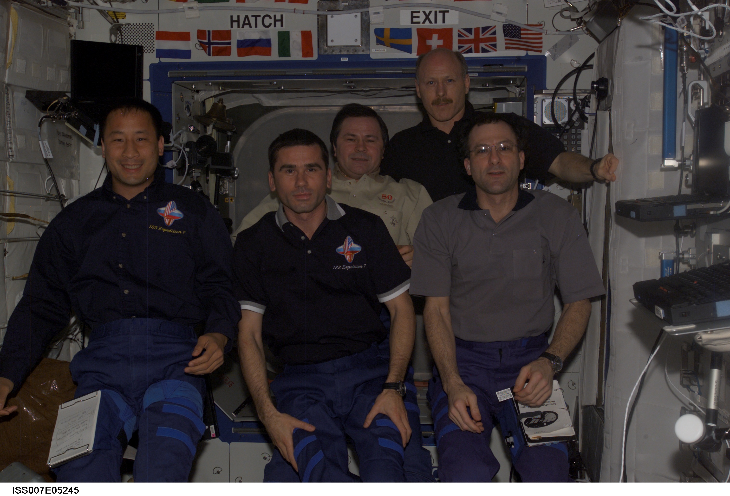 Expedition Six and Seven crew in Destiny module