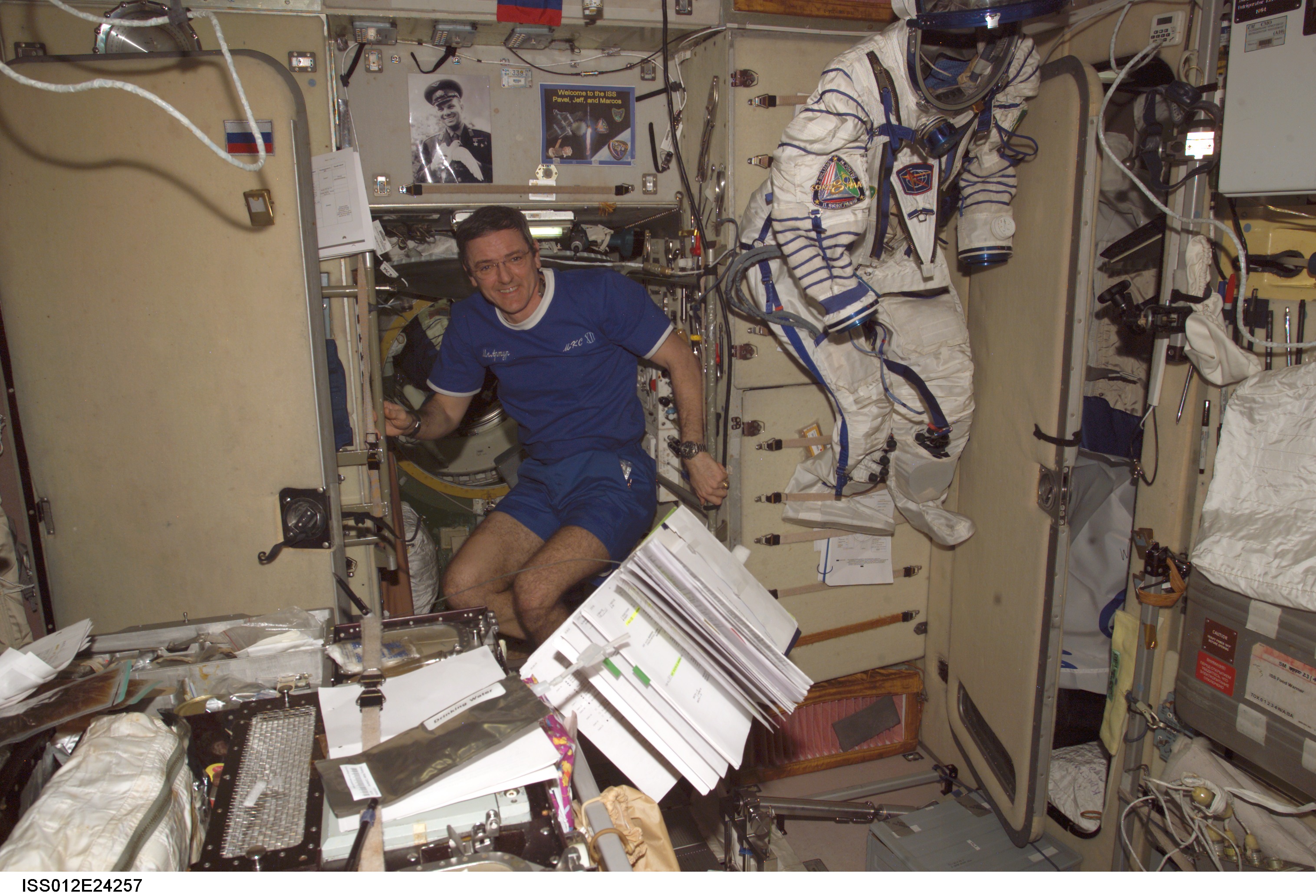 McArthur smiles at camera during preparations for the Soyuz undocking on Expedition 12/13 Joint Operations