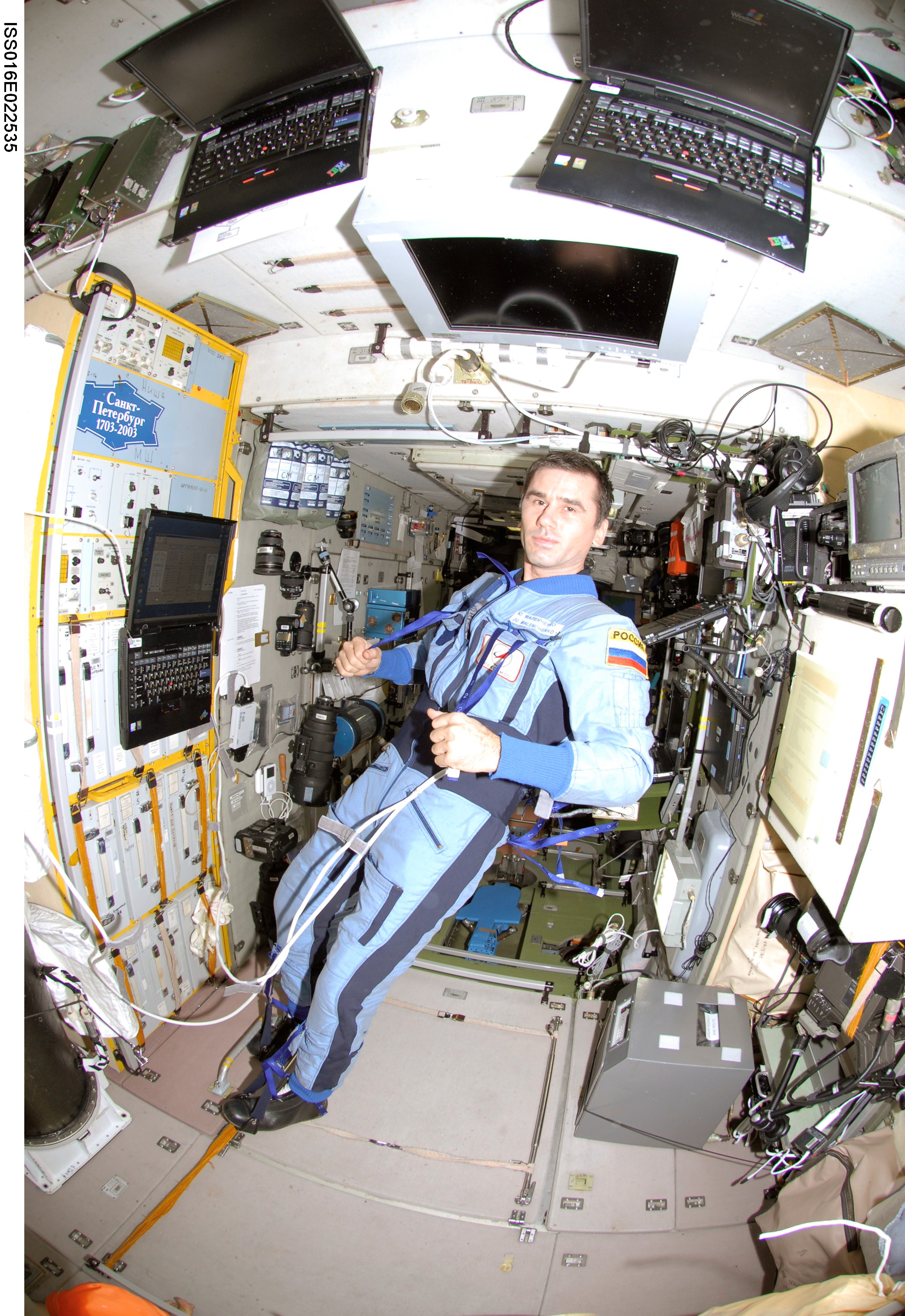 Malenchenko wearing Penguin-3 suit in the SM