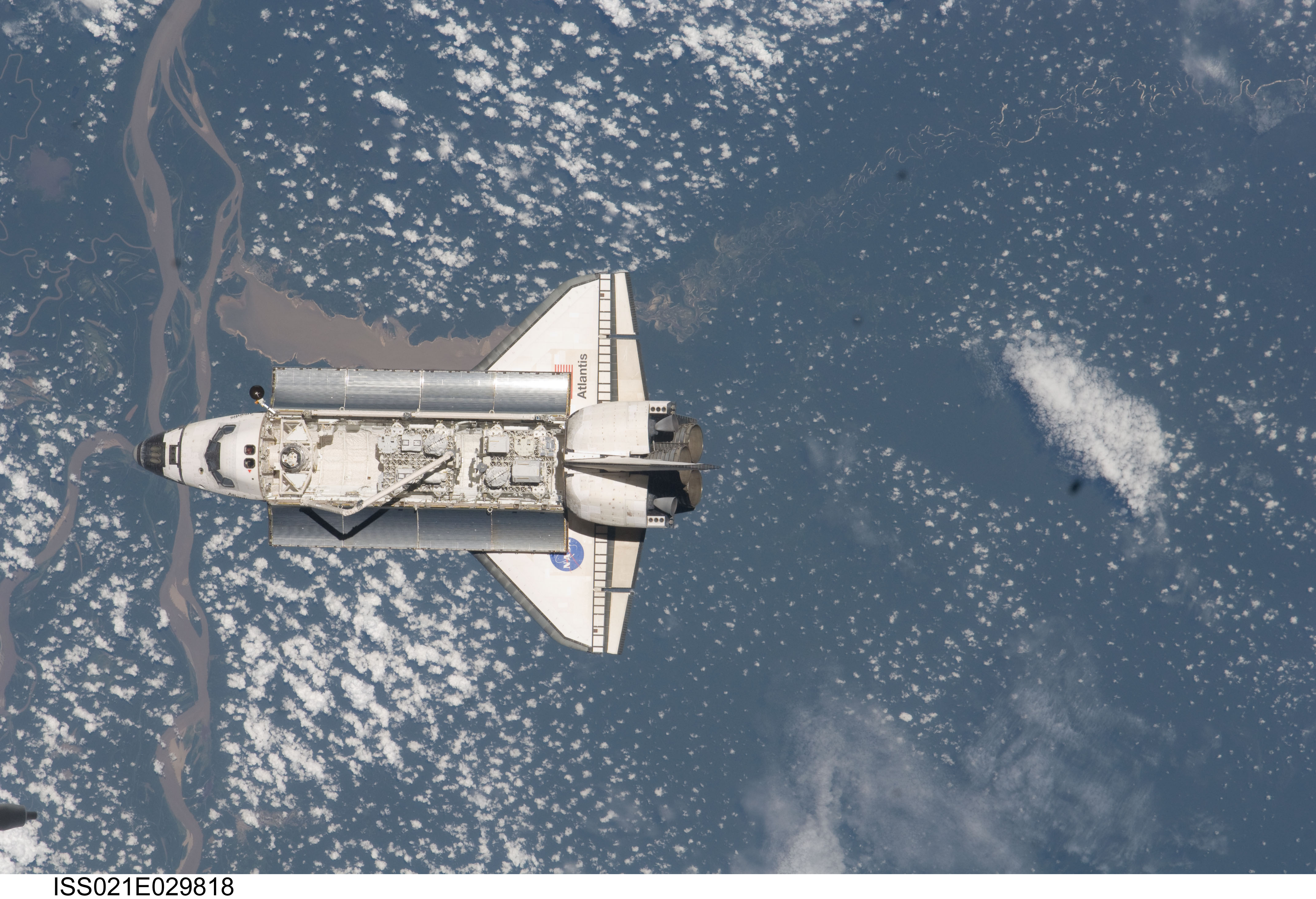 View of the Shuttle Atlantis approaching the ISS