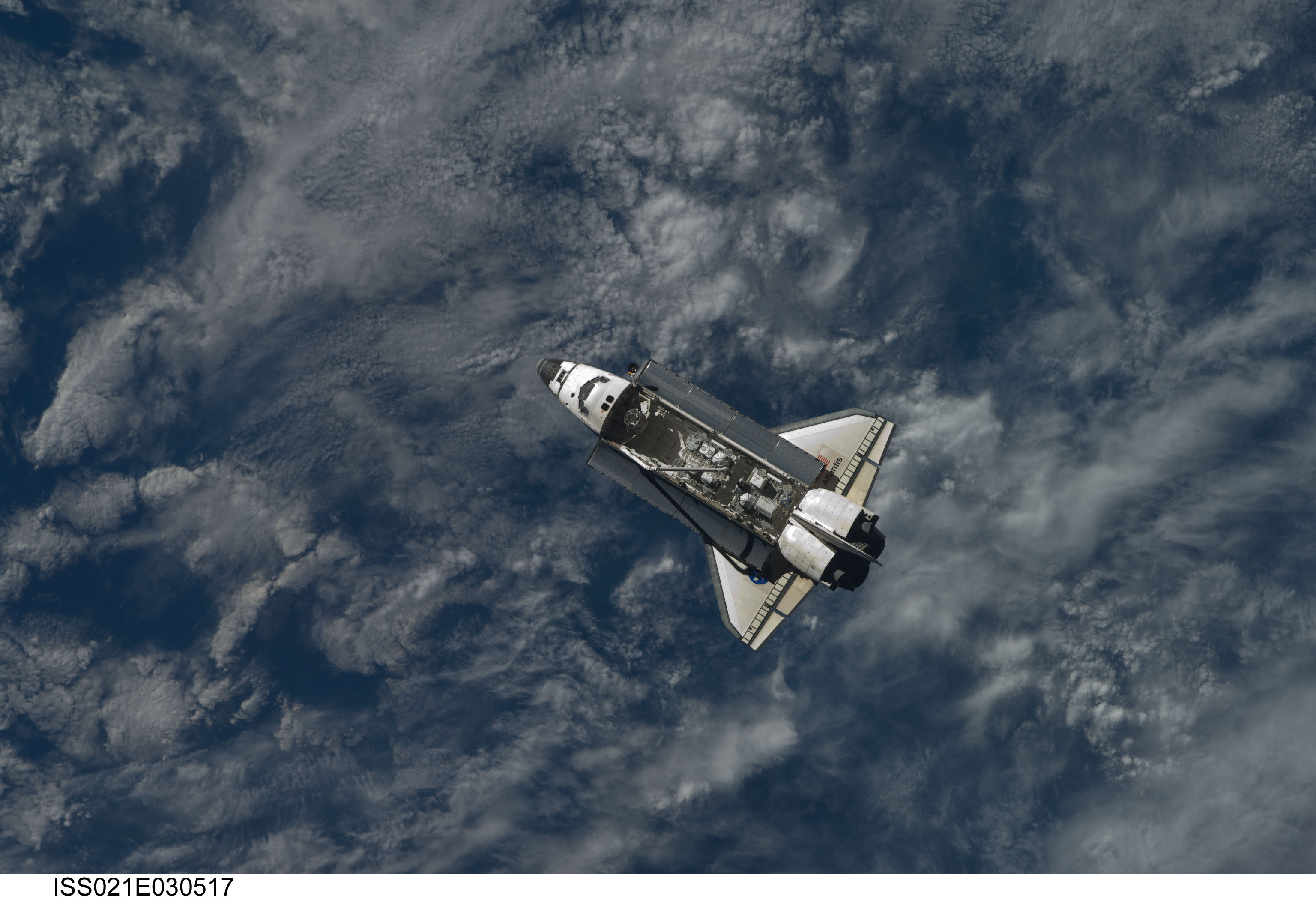 View of the Shuttle Atlantis approaching the ISS