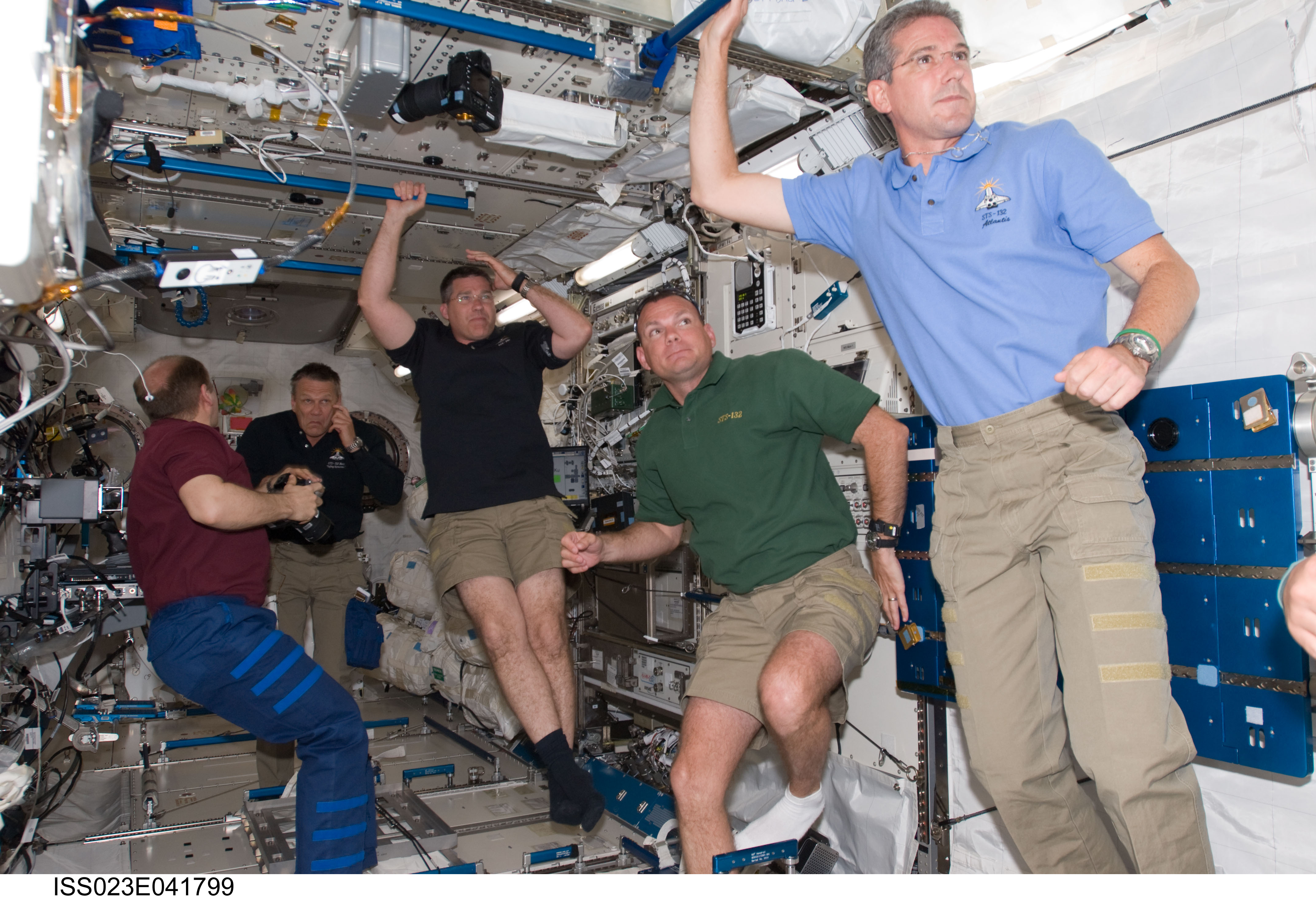 Crewmembers in Kibo following Hatch Opening