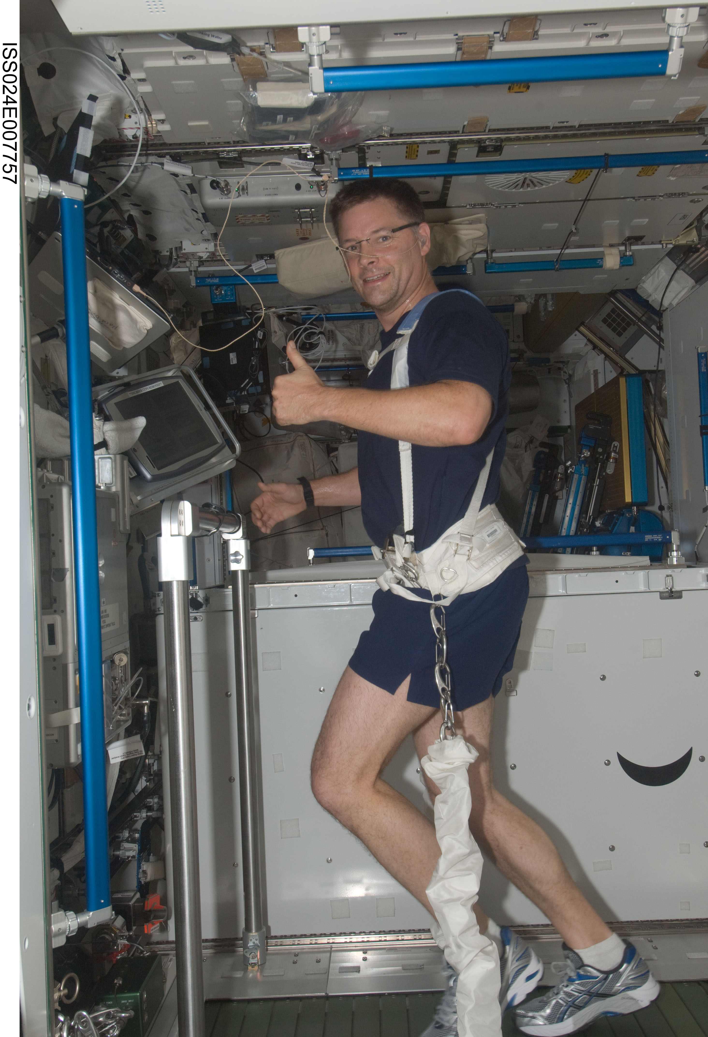 FE Wheelock exercises on the T2 Treadmill in the Node 3