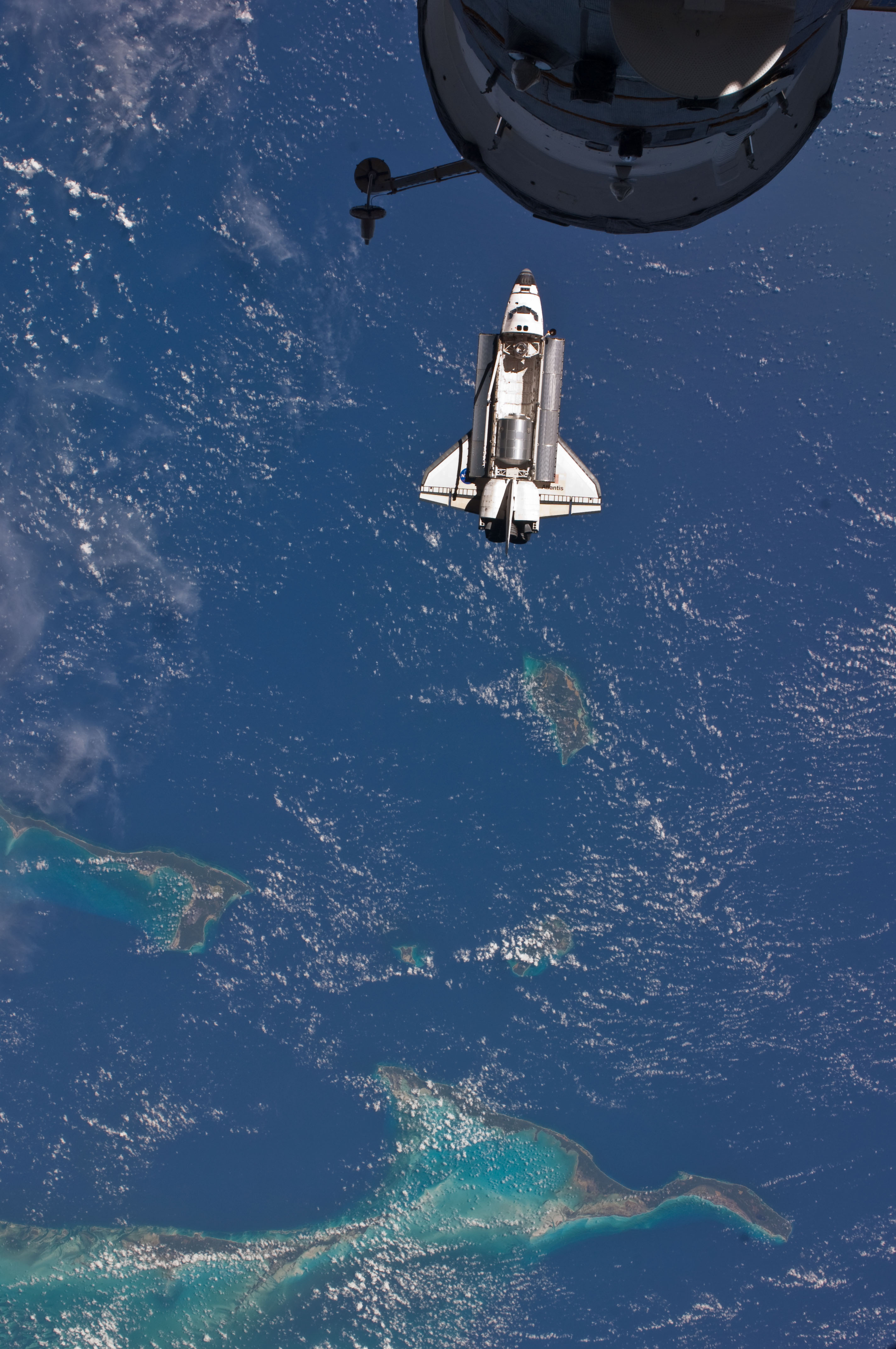 View of the Shuttle Atlantis during approach to the ISS