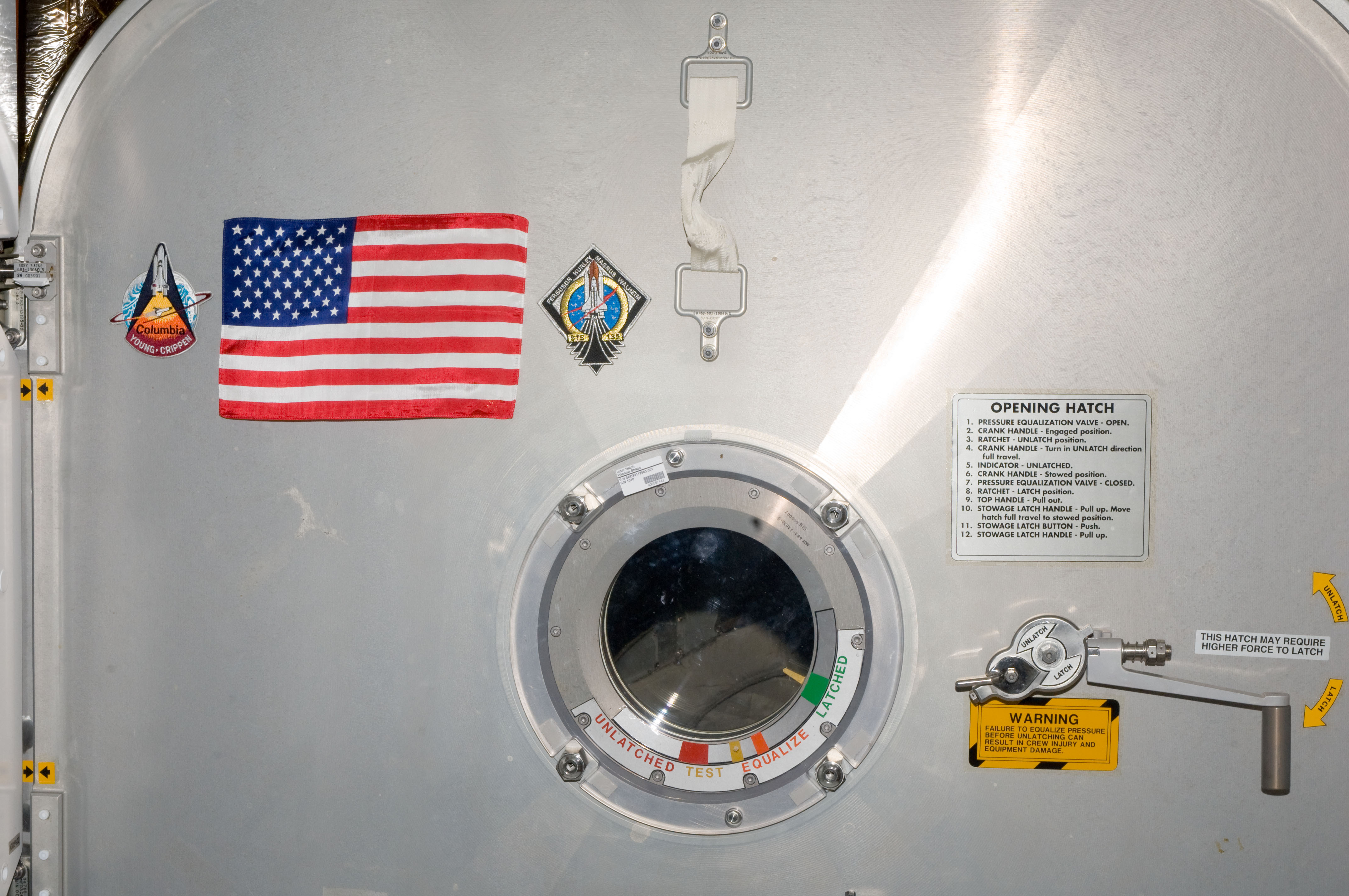 American Flag mounted to Node 2 Forward Hatch