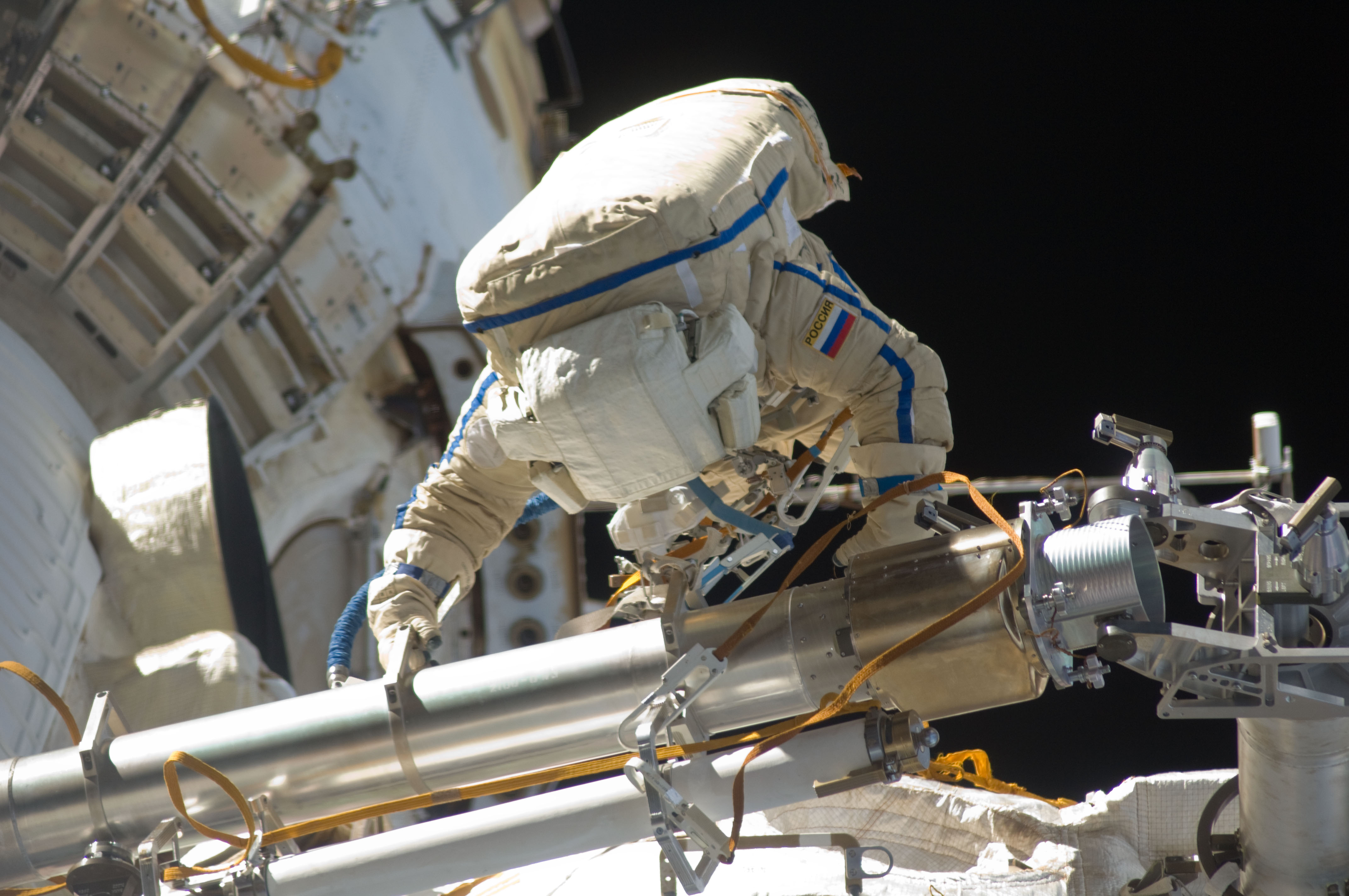 View taken during EVA 29 of Strela Crane Relocation