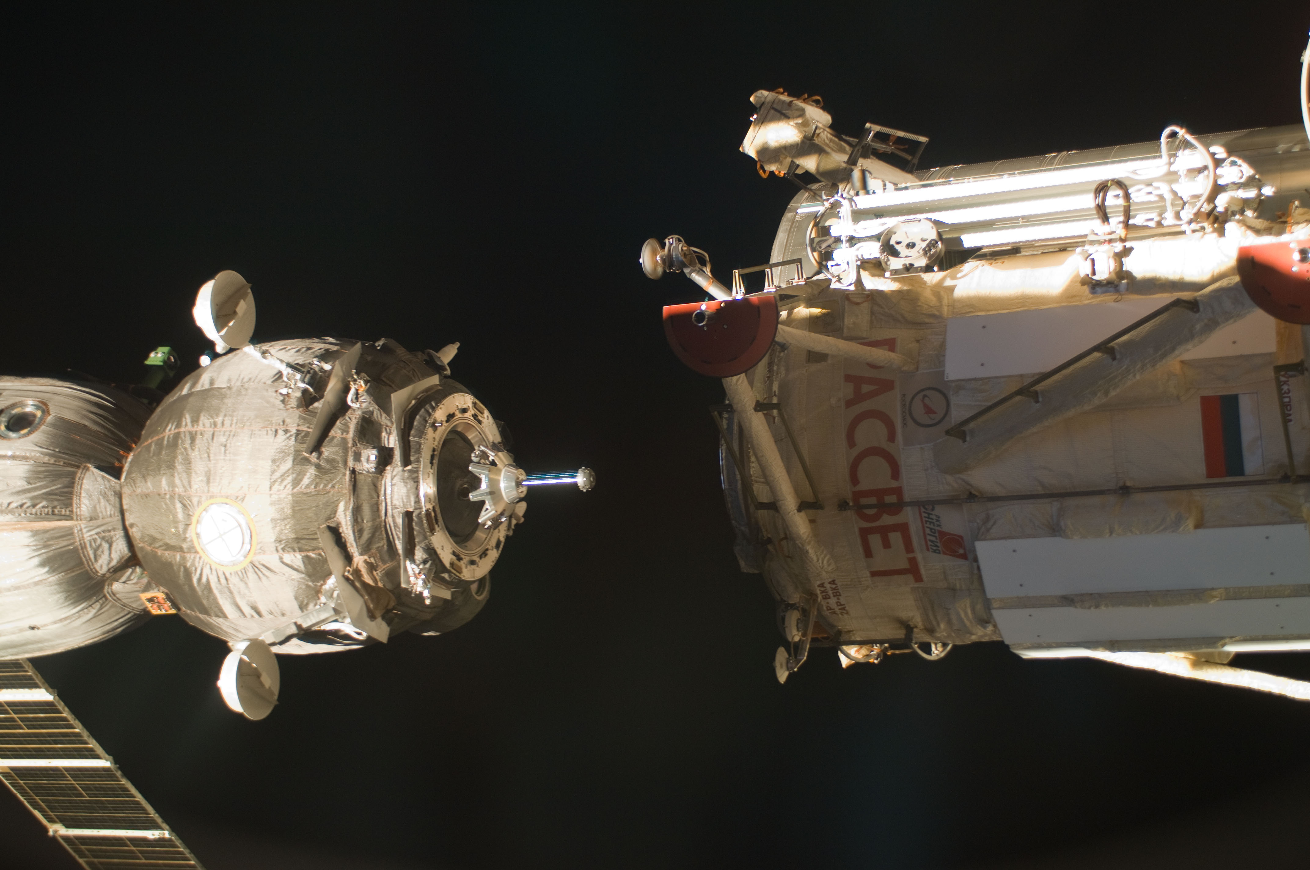 Soyuz TMA-03M Spacecraft prepares to dock with the MRM-1