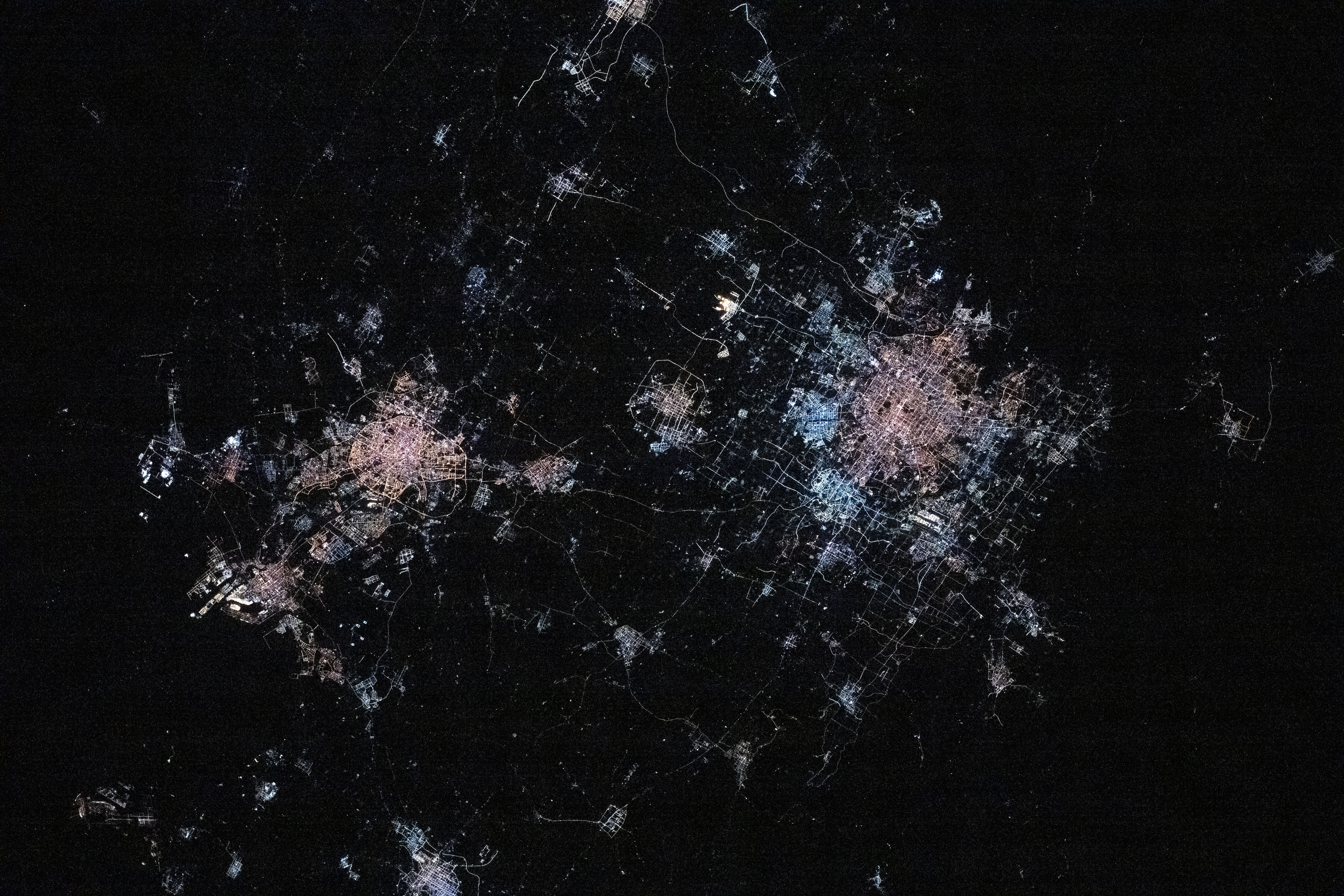 The city lights of Tianjin, Langfang, and Beijing, three cities in China