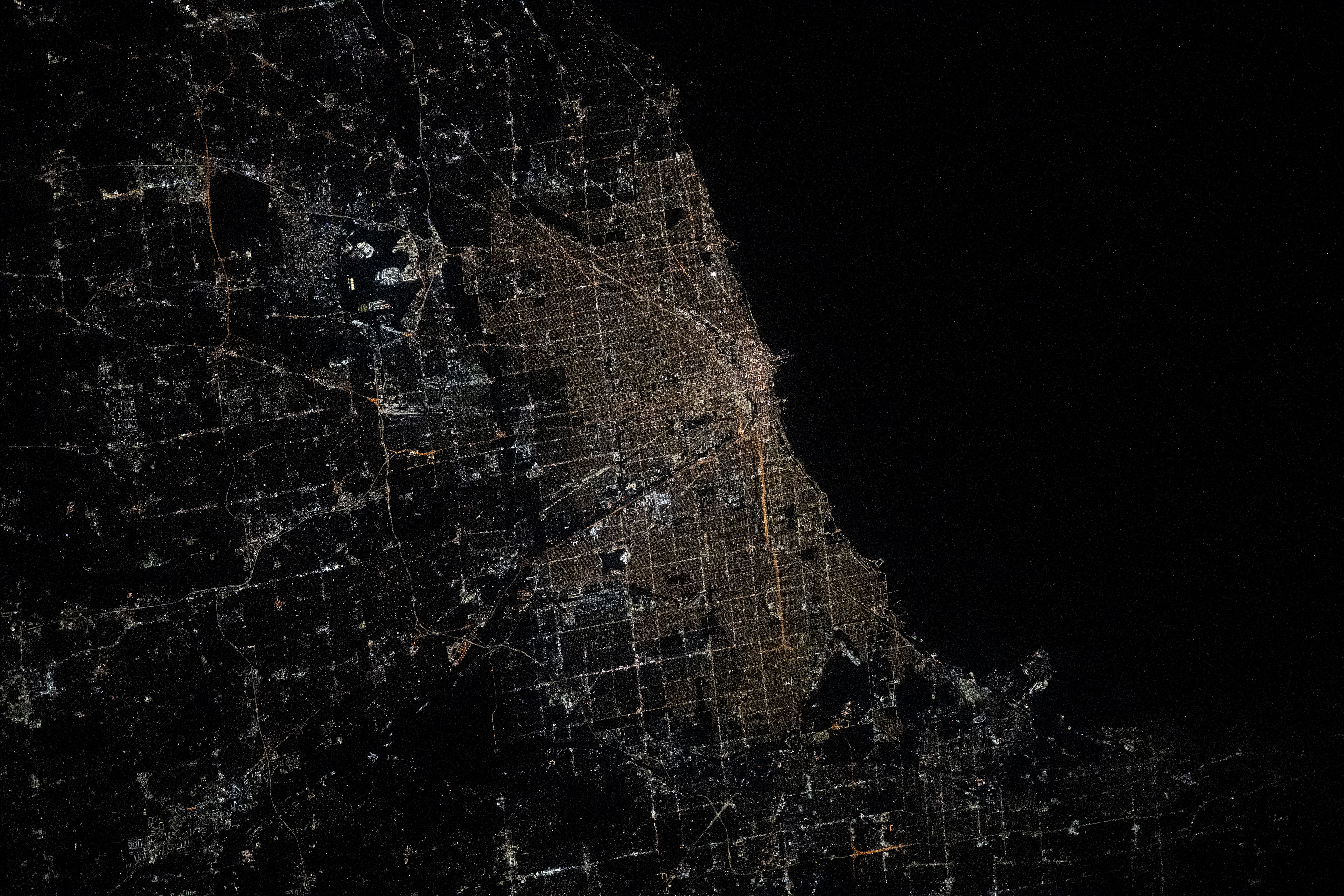 Chicago, Illinois, pictured at night from the International Space Station