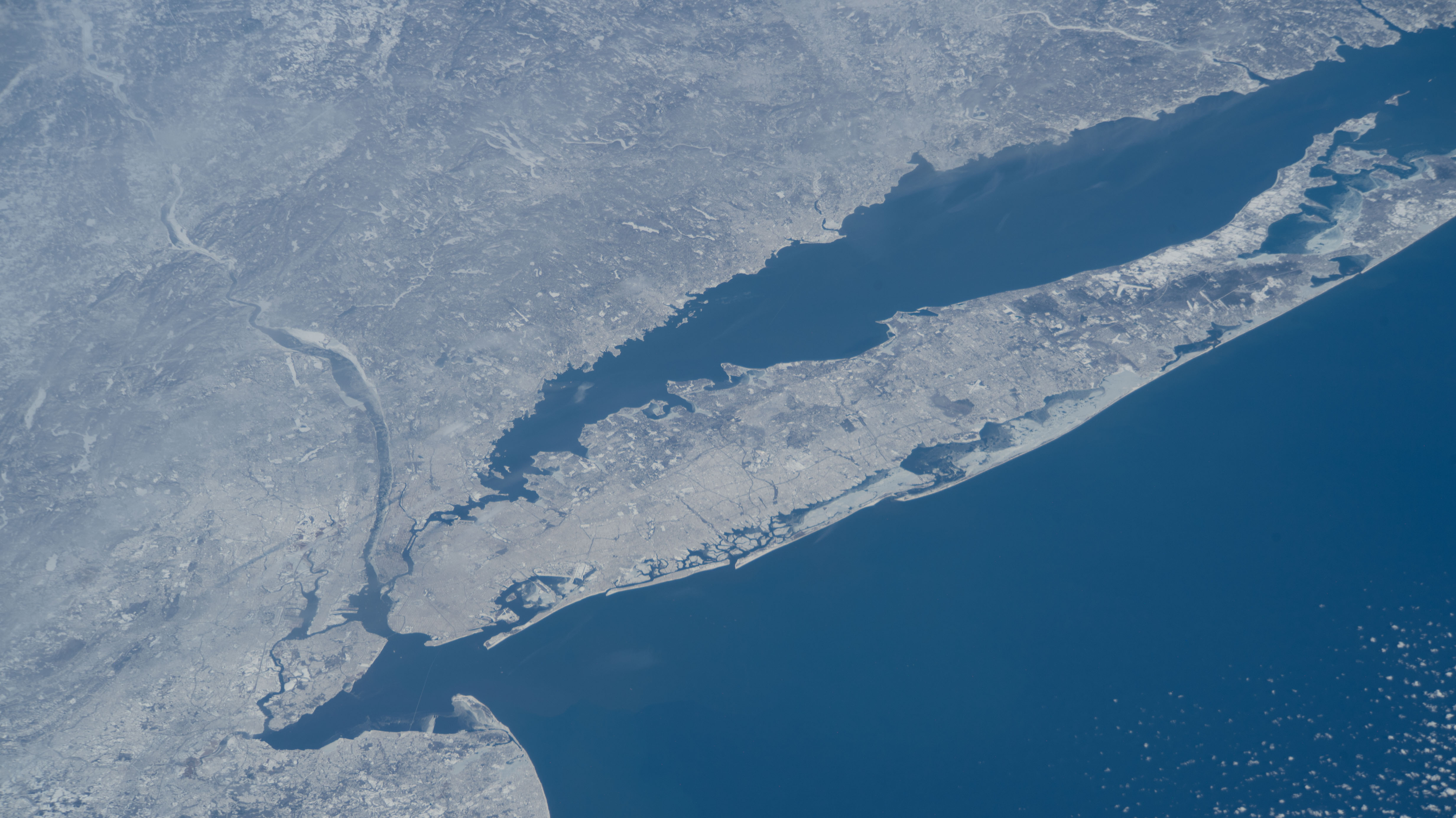 The wintry landscape of New Jersey, New York, and Connecticut