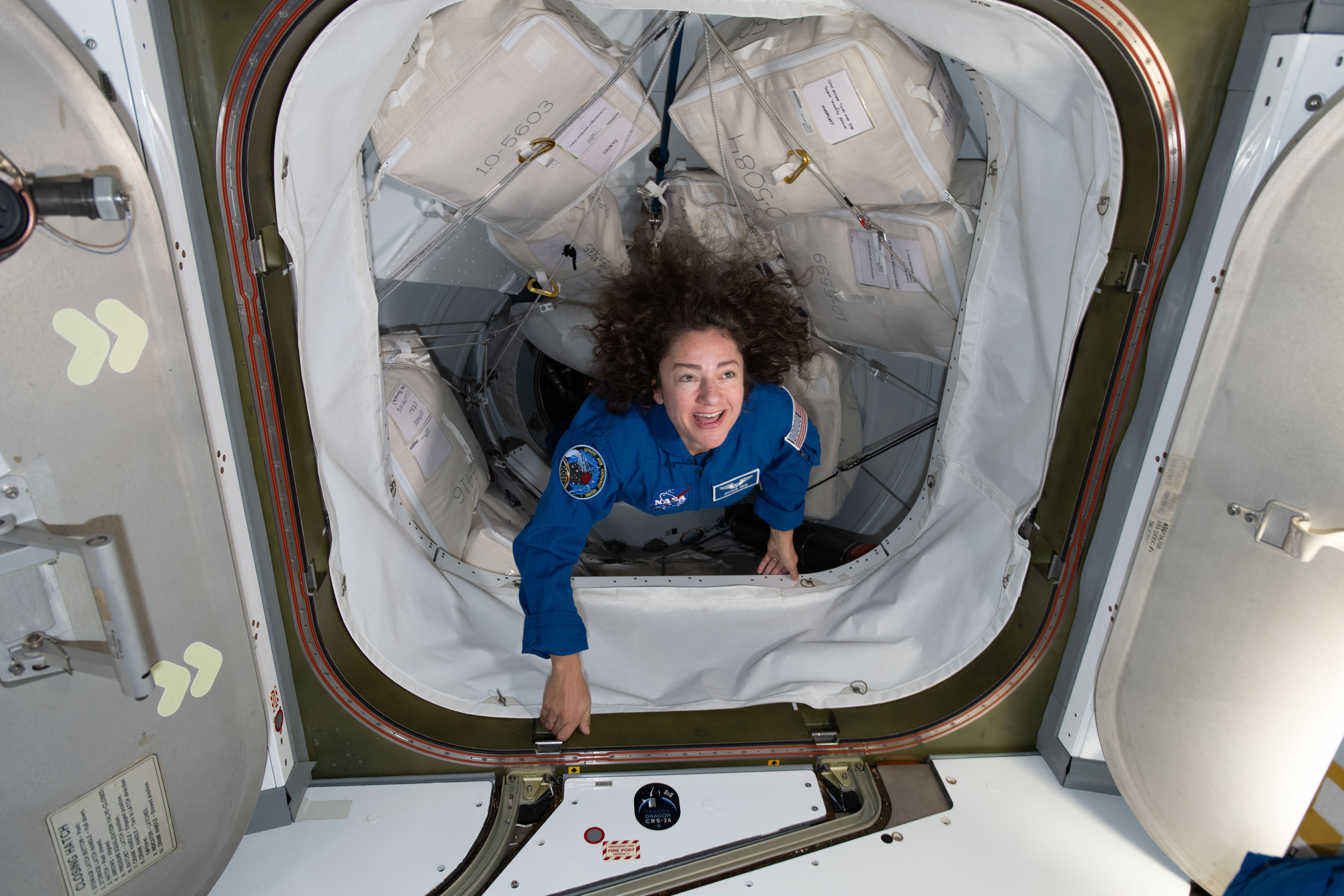 NASA astronaut Jessica Meir enters the International Space Station