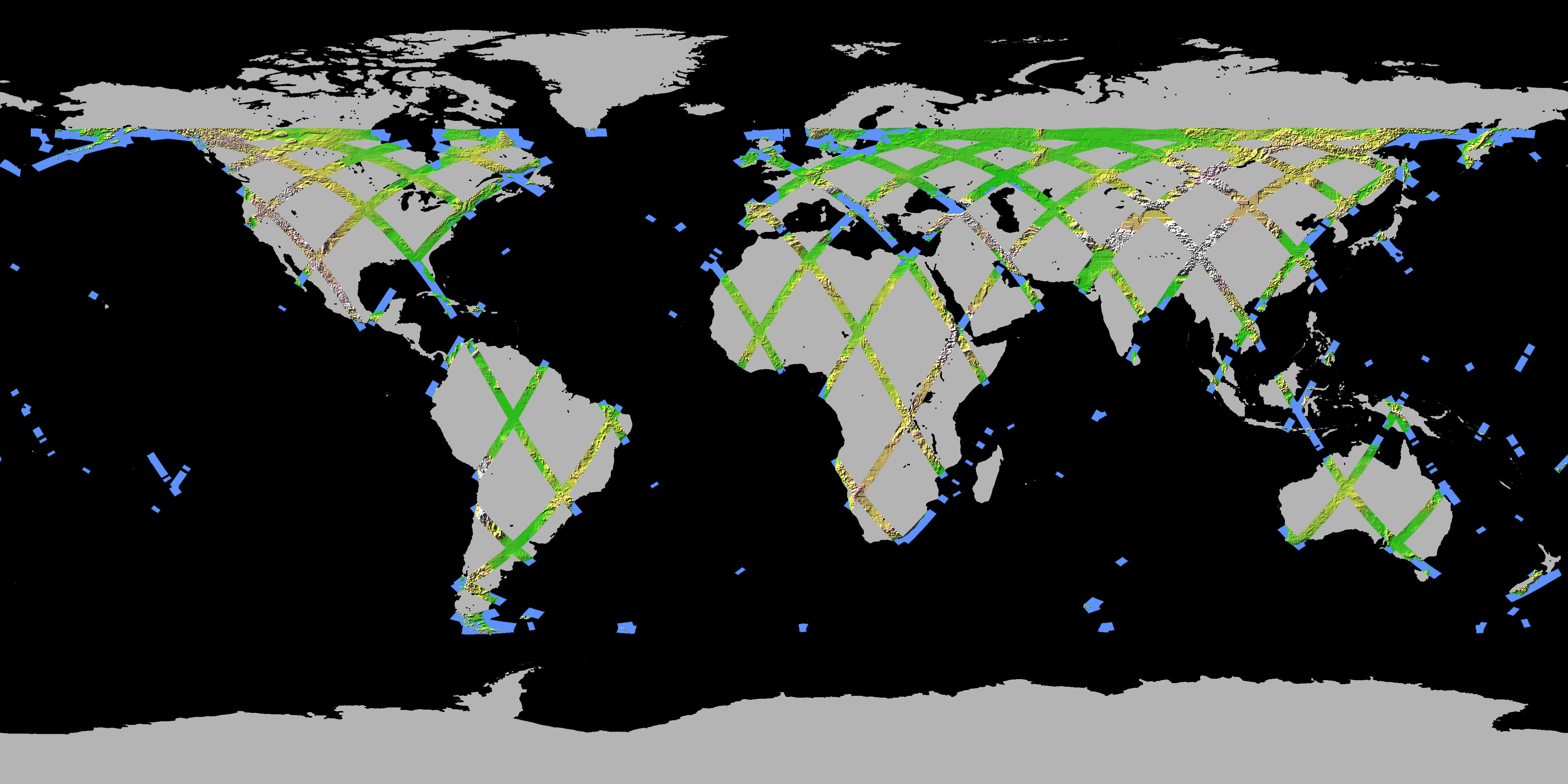 One-dimensional representation of Earth to show SRTM coverage