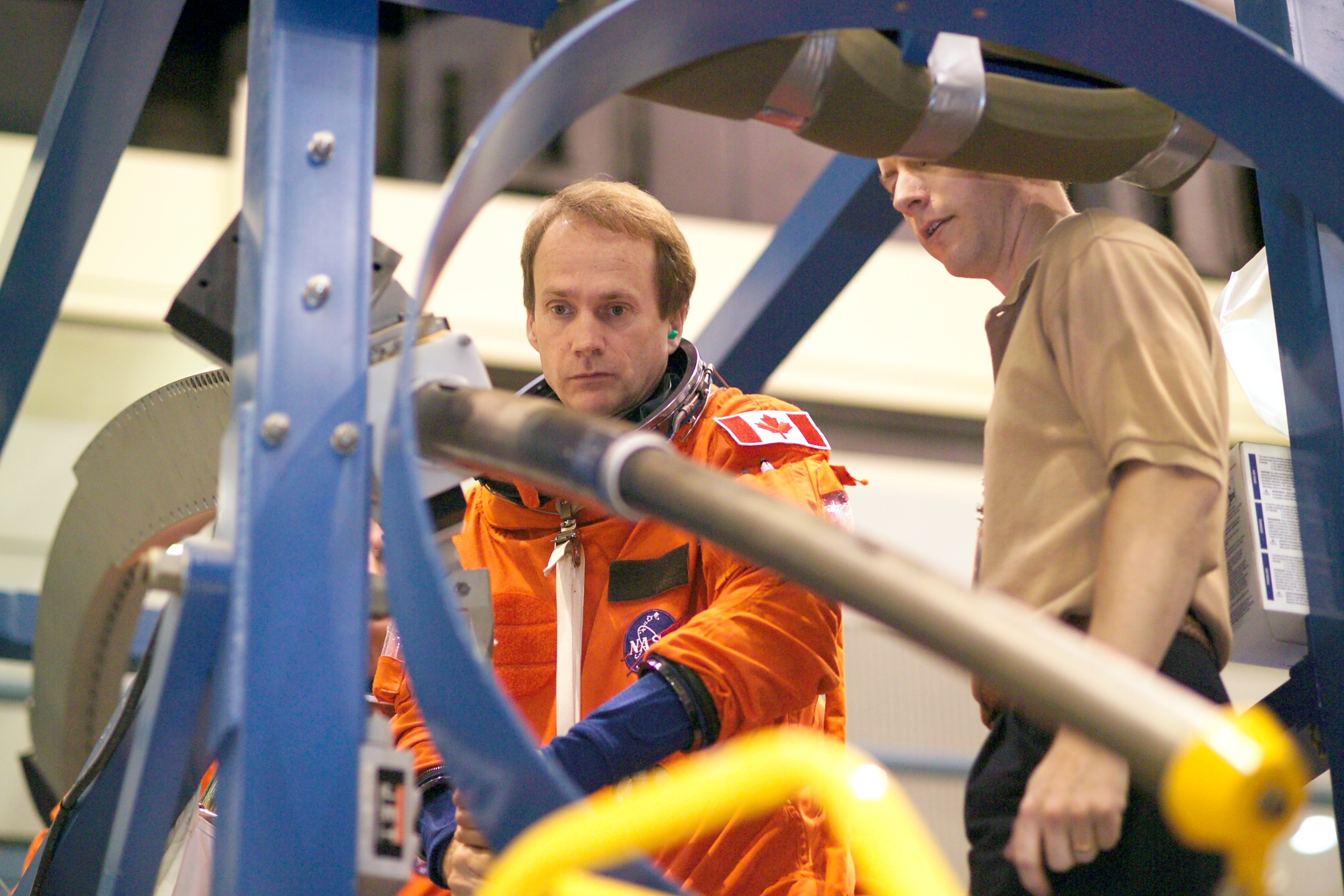 STS-115 crew during crew bailout (91020) training in crew compartment trainer.