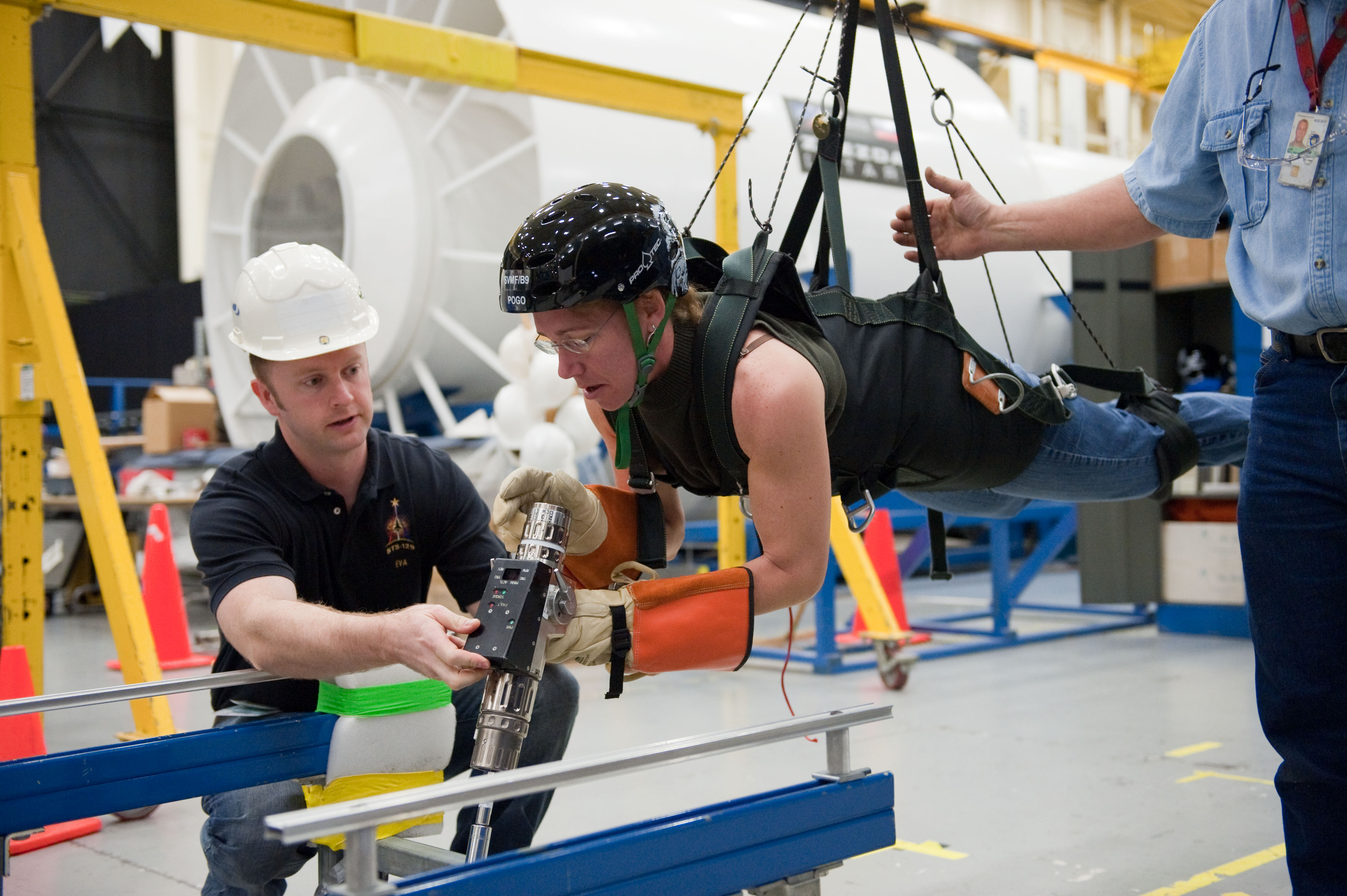 STS-135 crew members Rex Walheim and Sandra Magnus