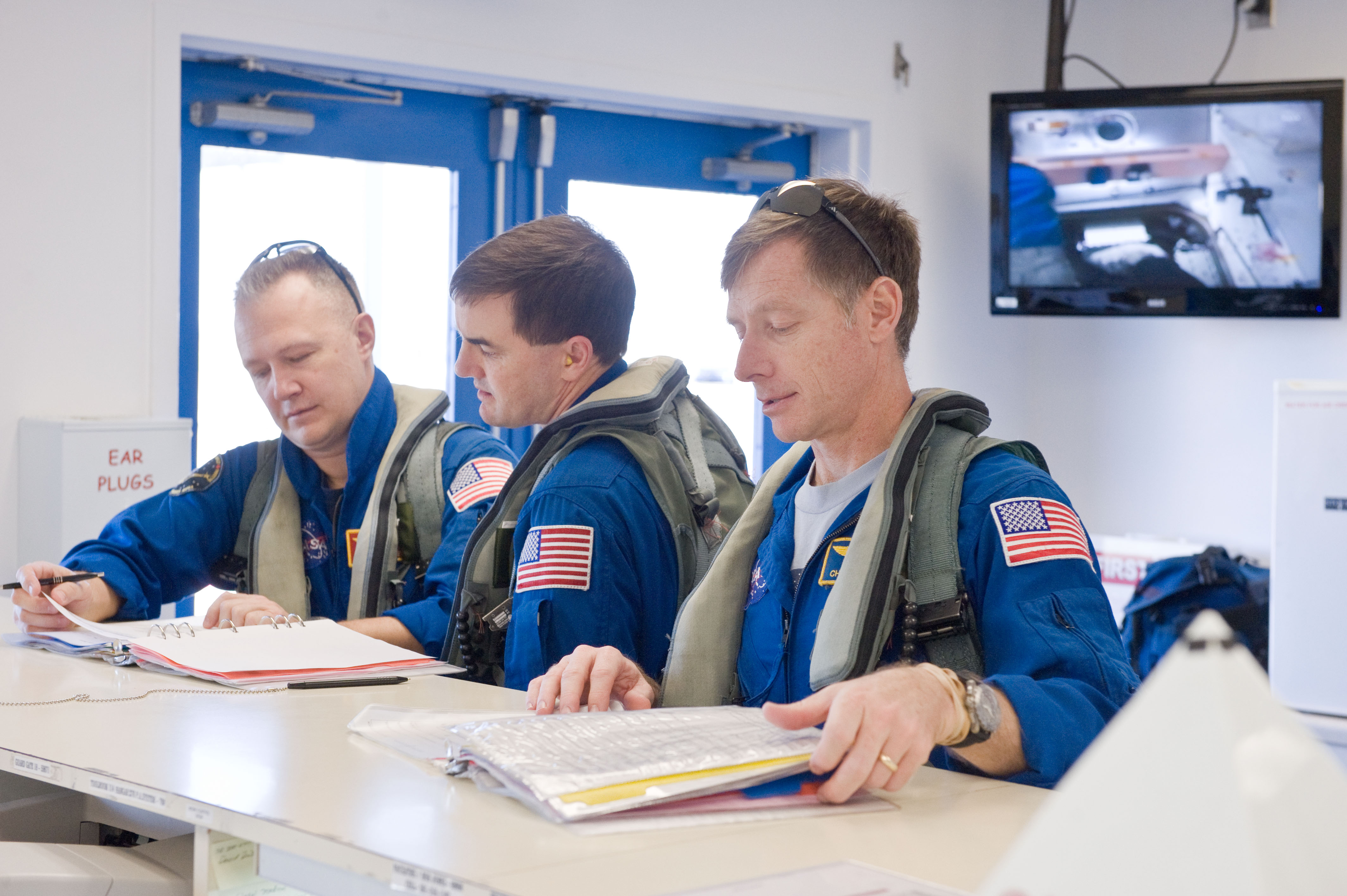 STS-135 crewmembers Chris Ferguson, Doug Hurley and Rex Walheim