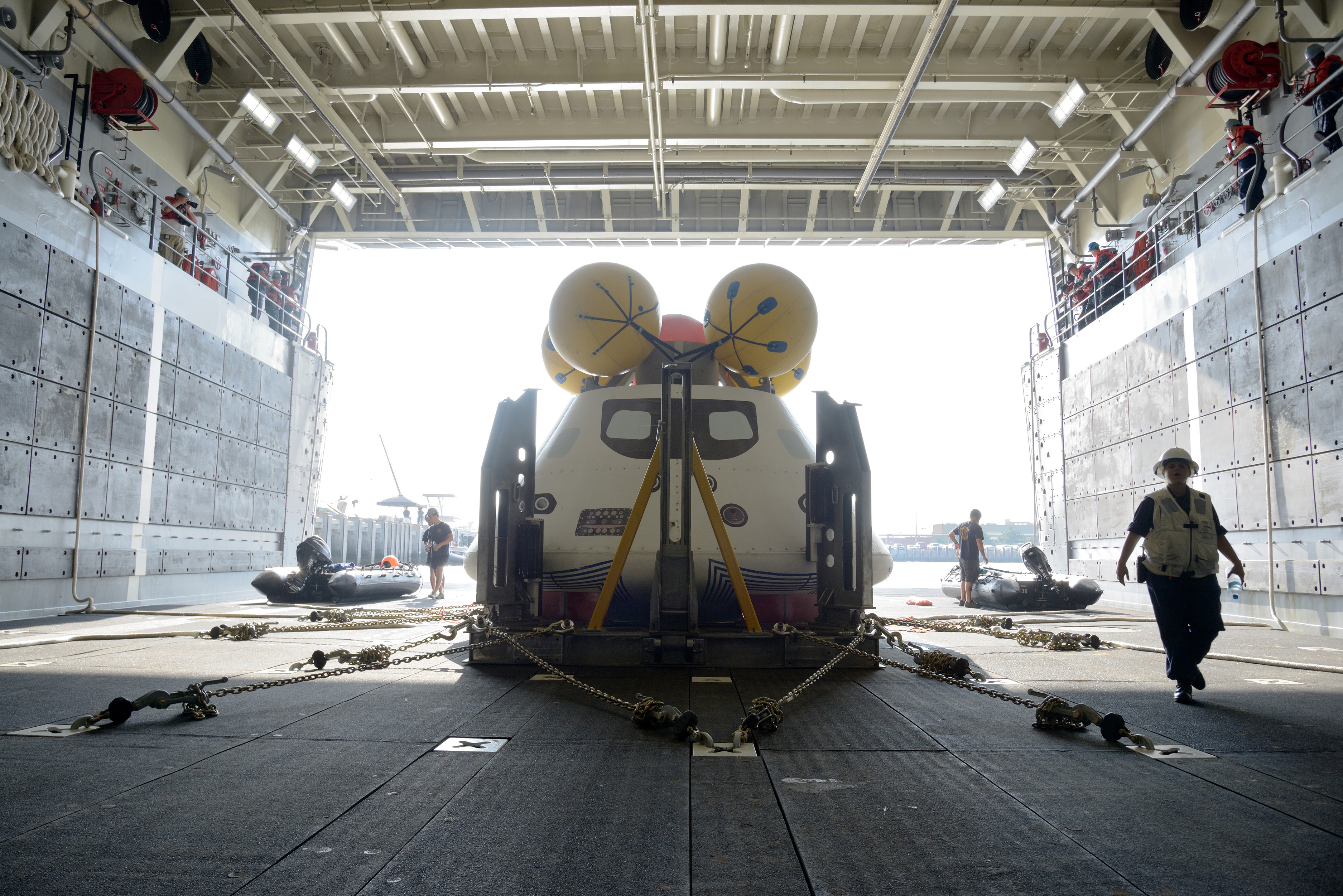 Orion stationary recovery test at Norfolk Naval Base in Virginia