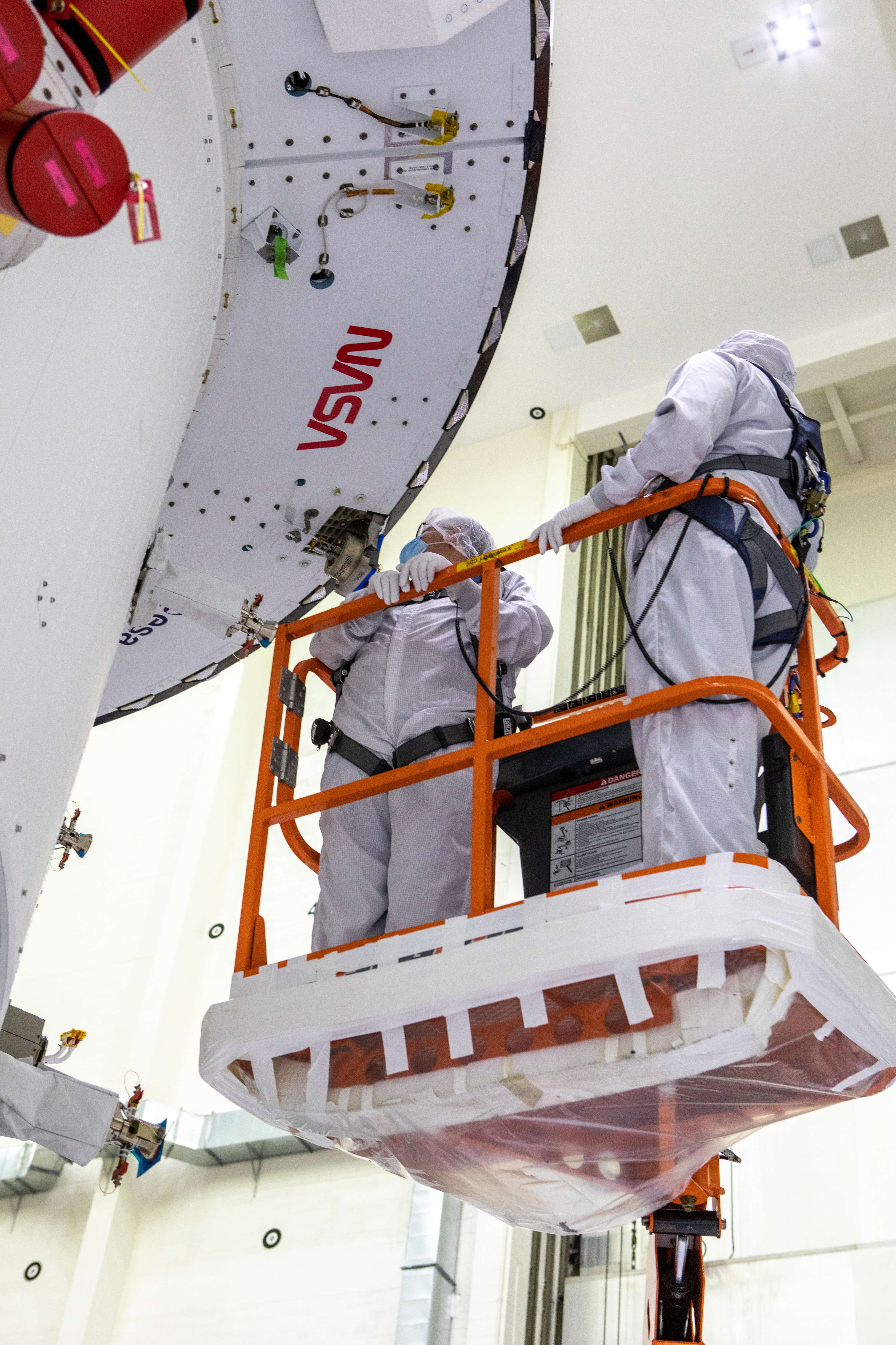 NASA and ESA logo installation on Artemis I spacecraft