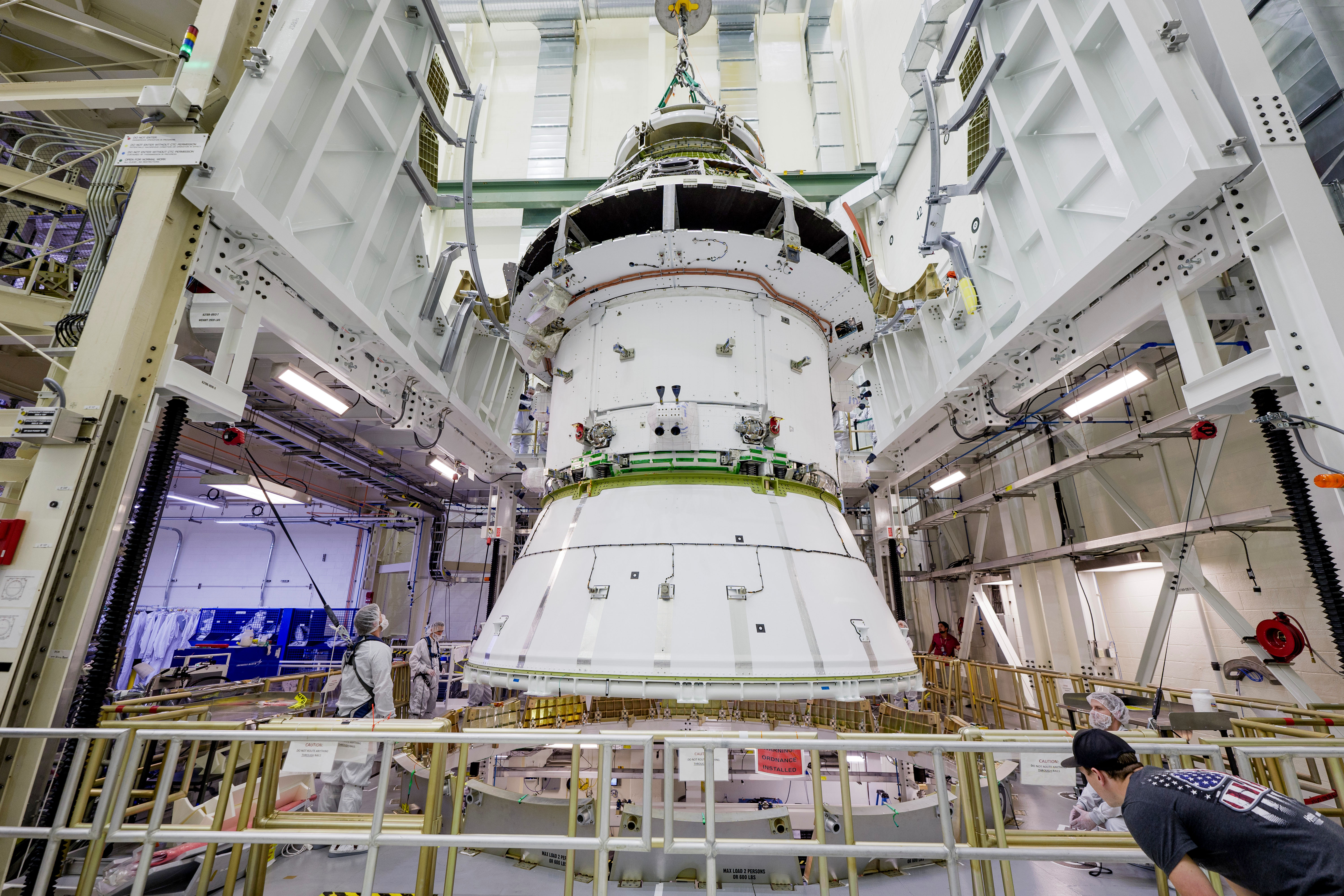 Artemis II Orion Spacecraft Lifted into Vacuum Chamber for Second Round of Testing