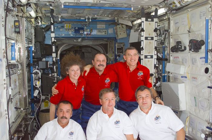 Expeditions Two and Three group crew portrait in ISS U.S. Laboratory/Destiny