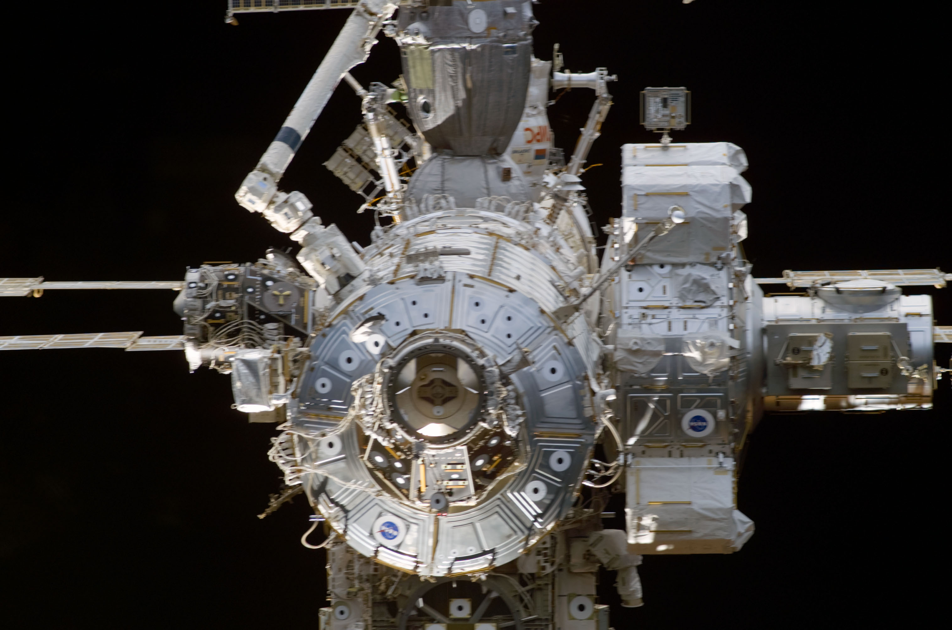 Forward view of the ISS taken during STS-110's docking approach
