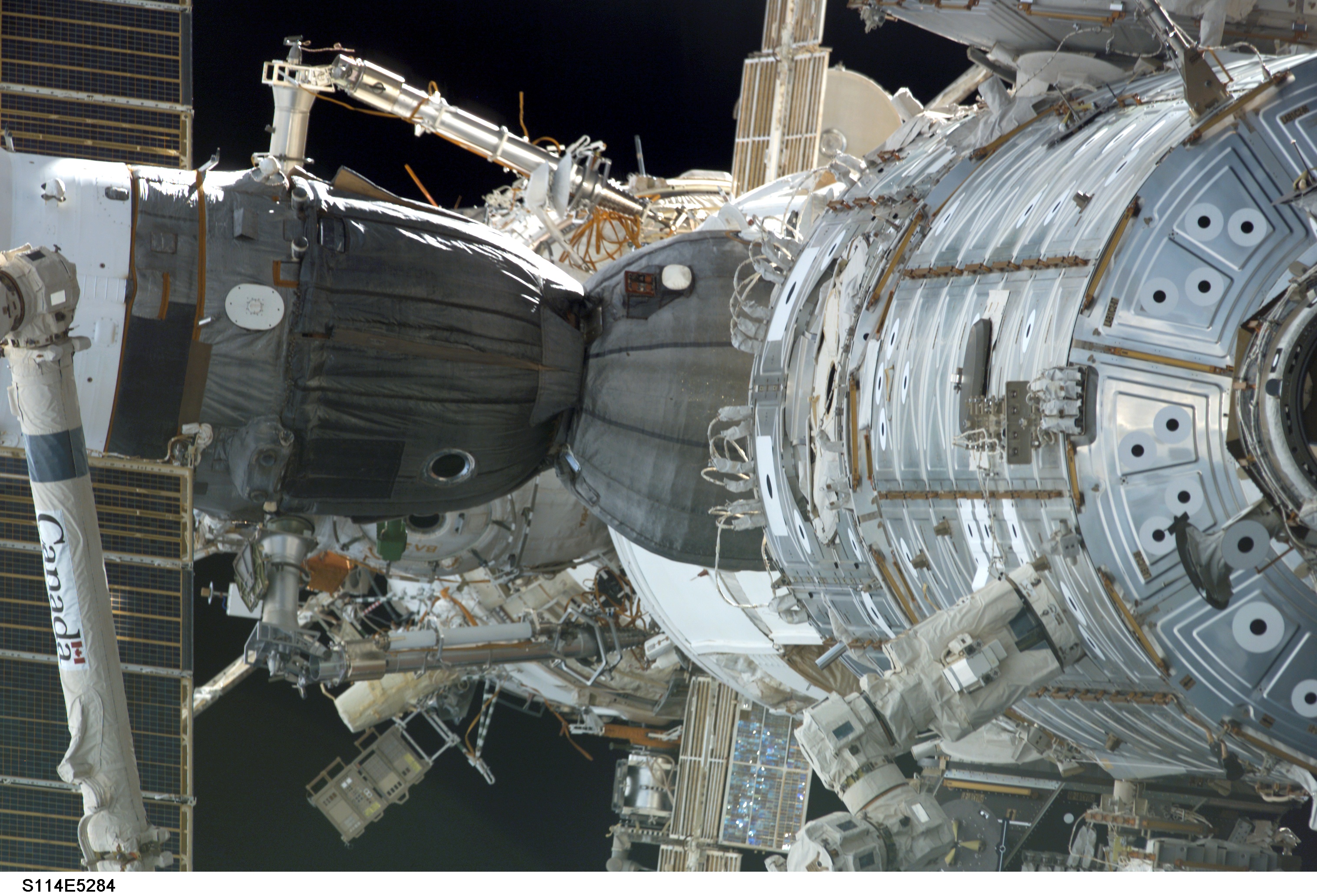 Approach view of the Nadir side of the ISS