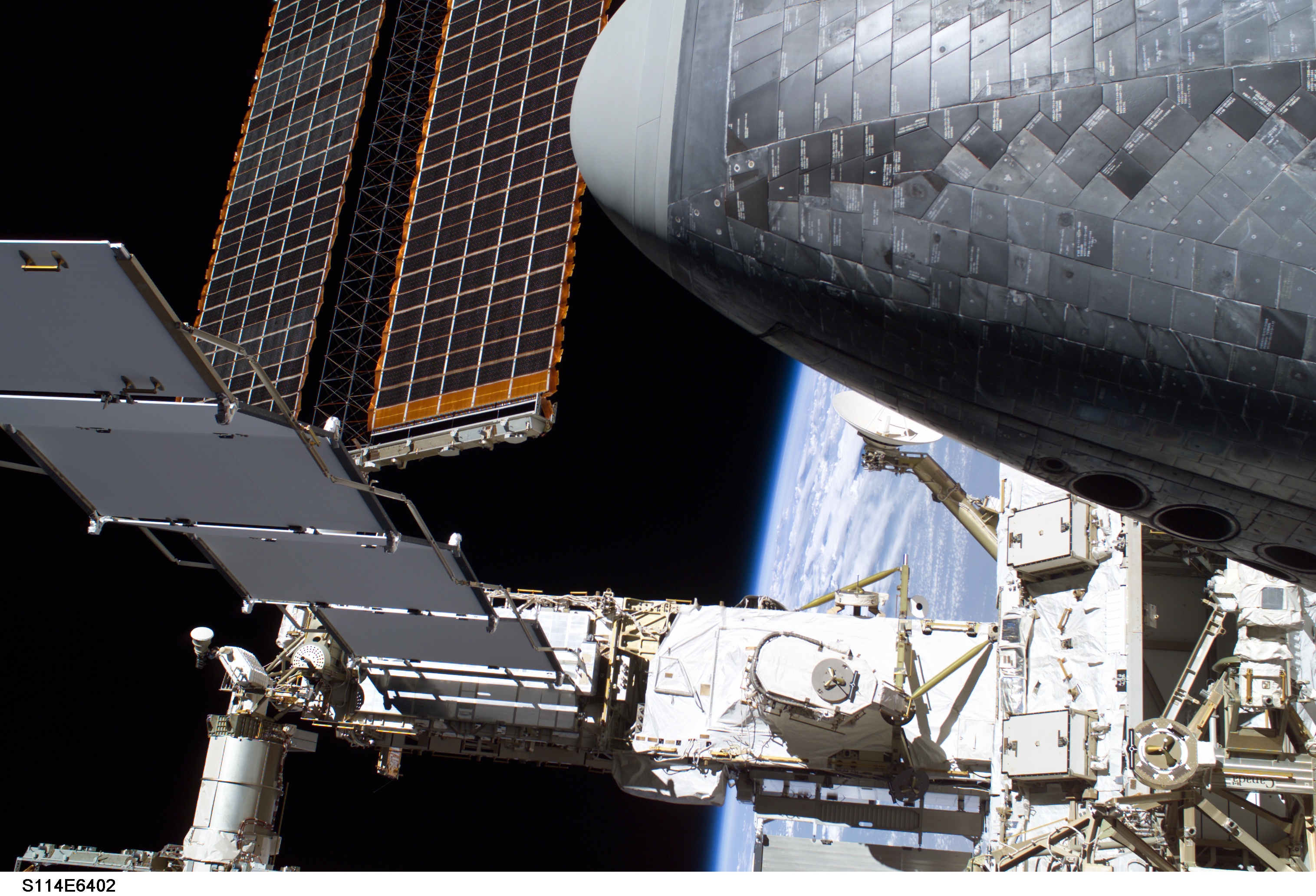 P6 Truss solar array, SABB and PV Radiator seen during EVA 3