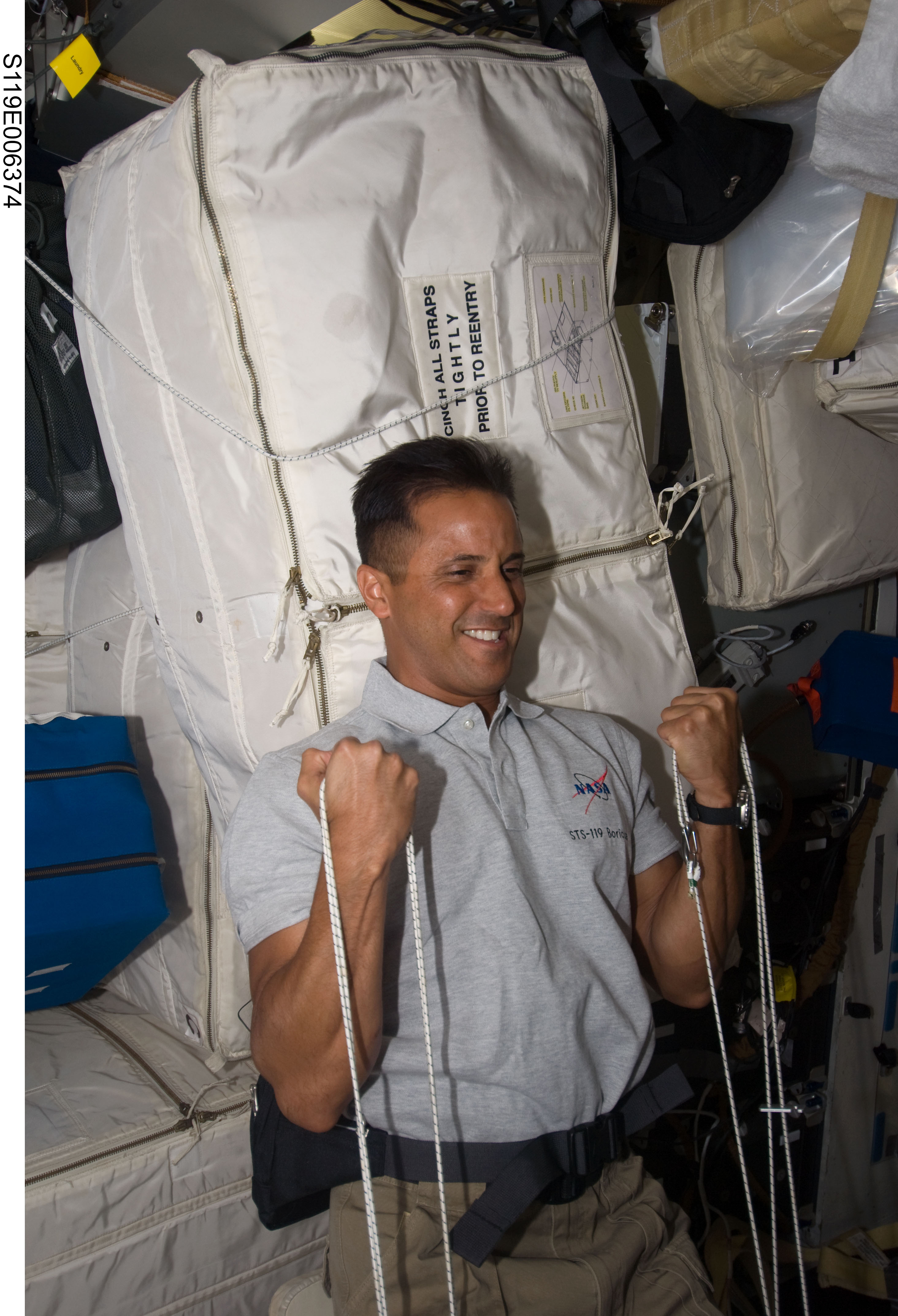 Crew Exercise on Shuttle Discovery