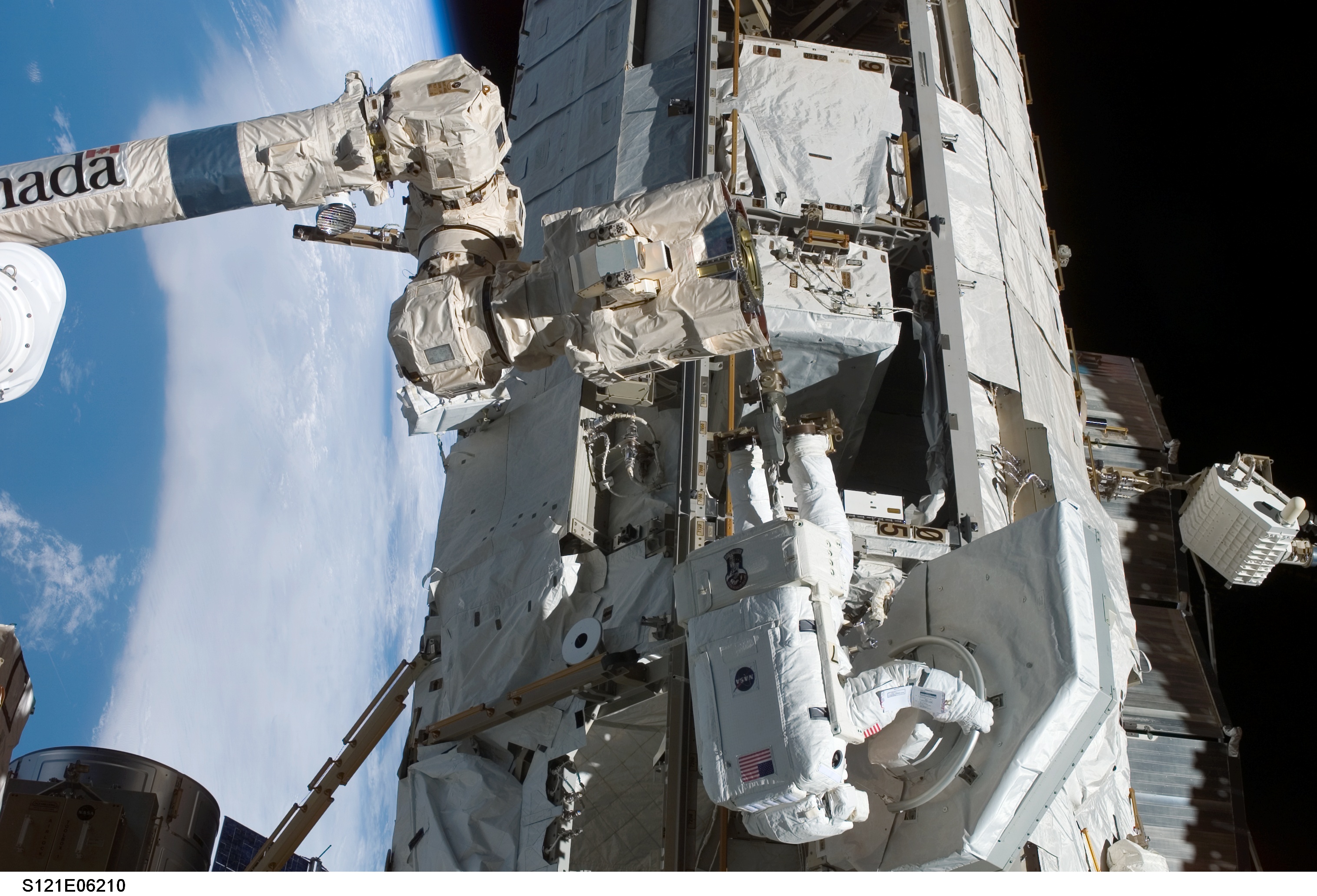 TUS-RA removal from the S0 Truss during EVA2 for STS-121 / Expedition 13 joint operations